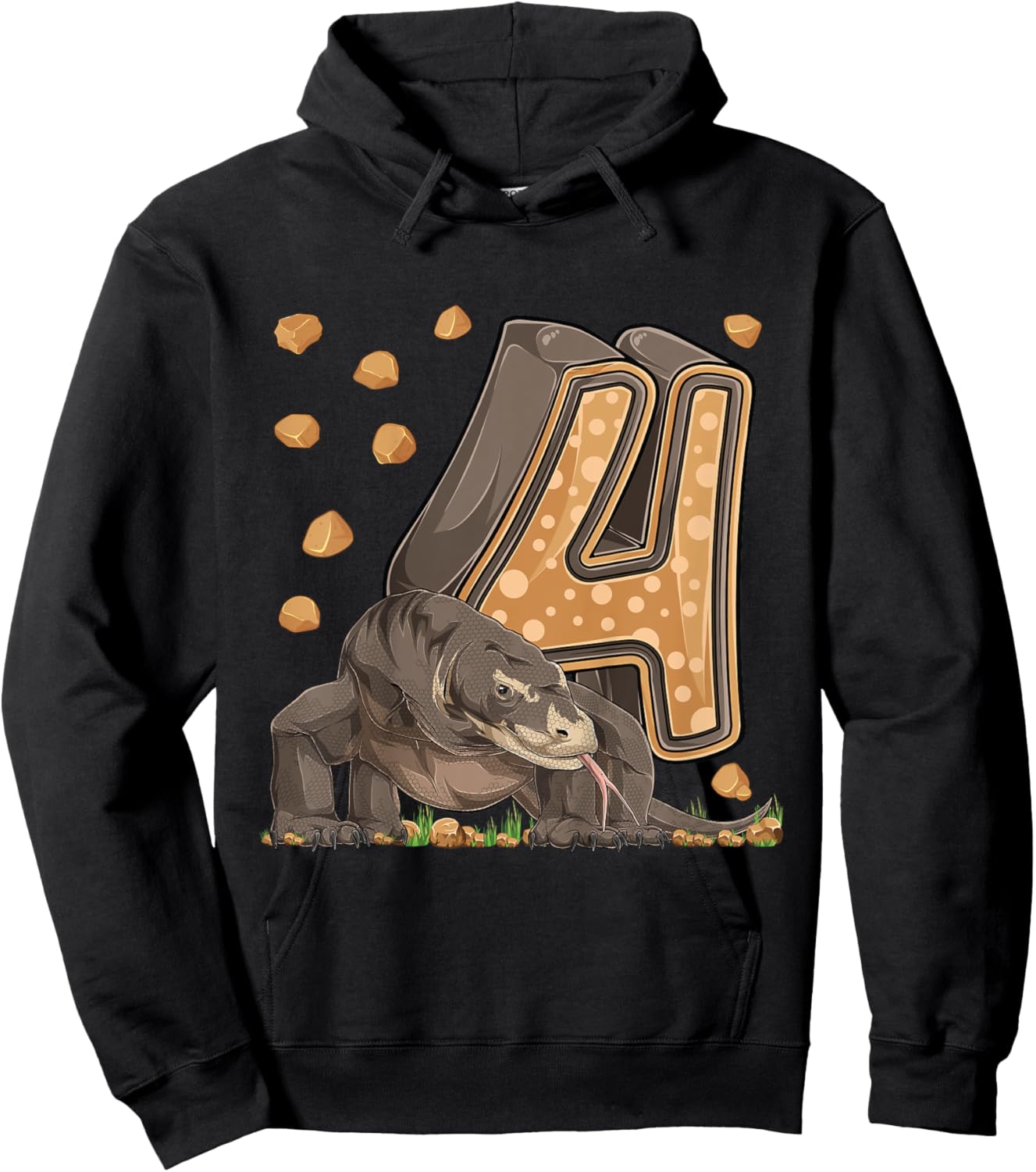 4 Year Old Komodo dragon Reptile 4th Birthday Party B-day Hoodie - Hoodie | Black