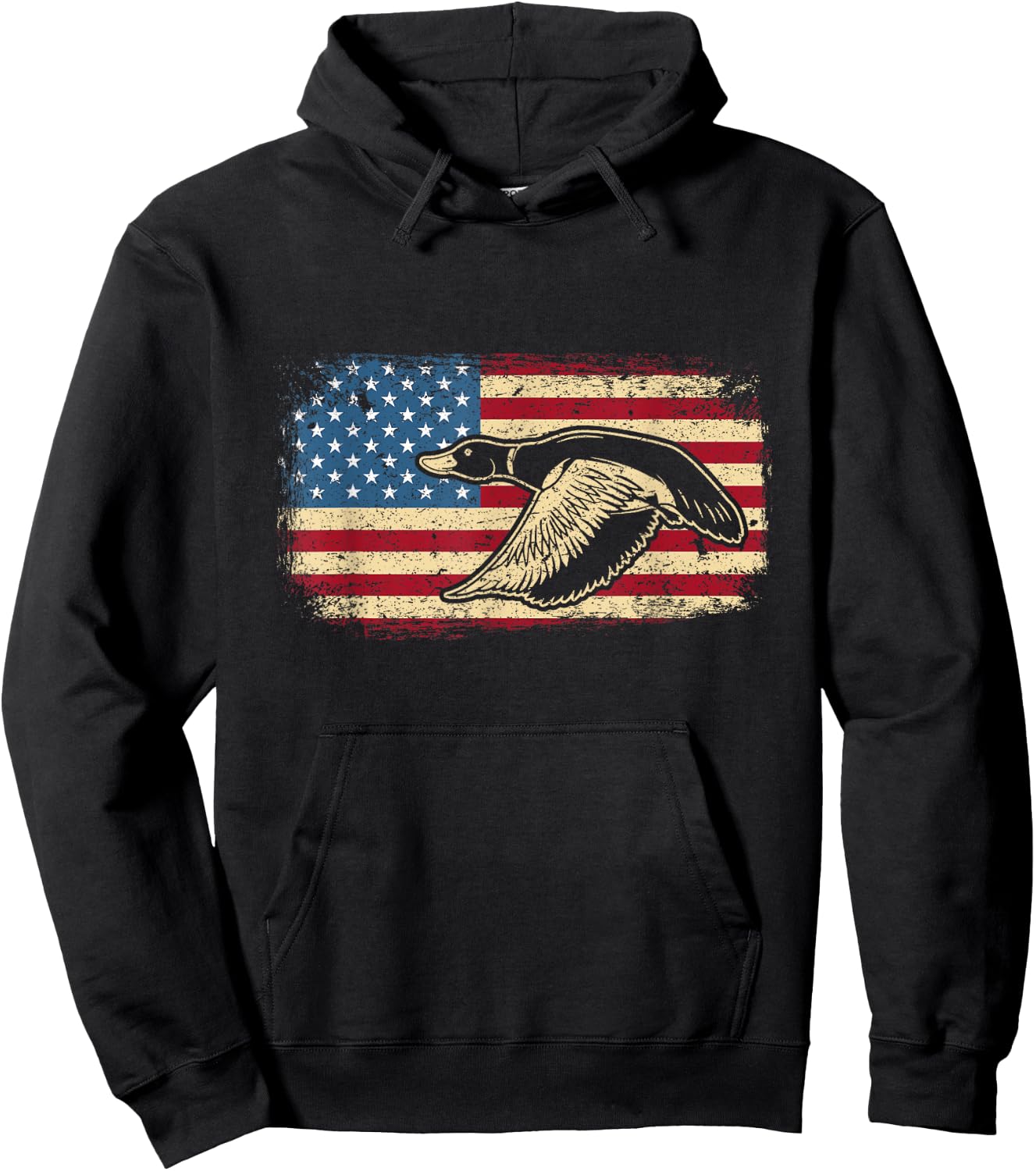 USA Flag Patriotic American Waterfowl Duck Hunting Men Hoodie - Hoodie | Black