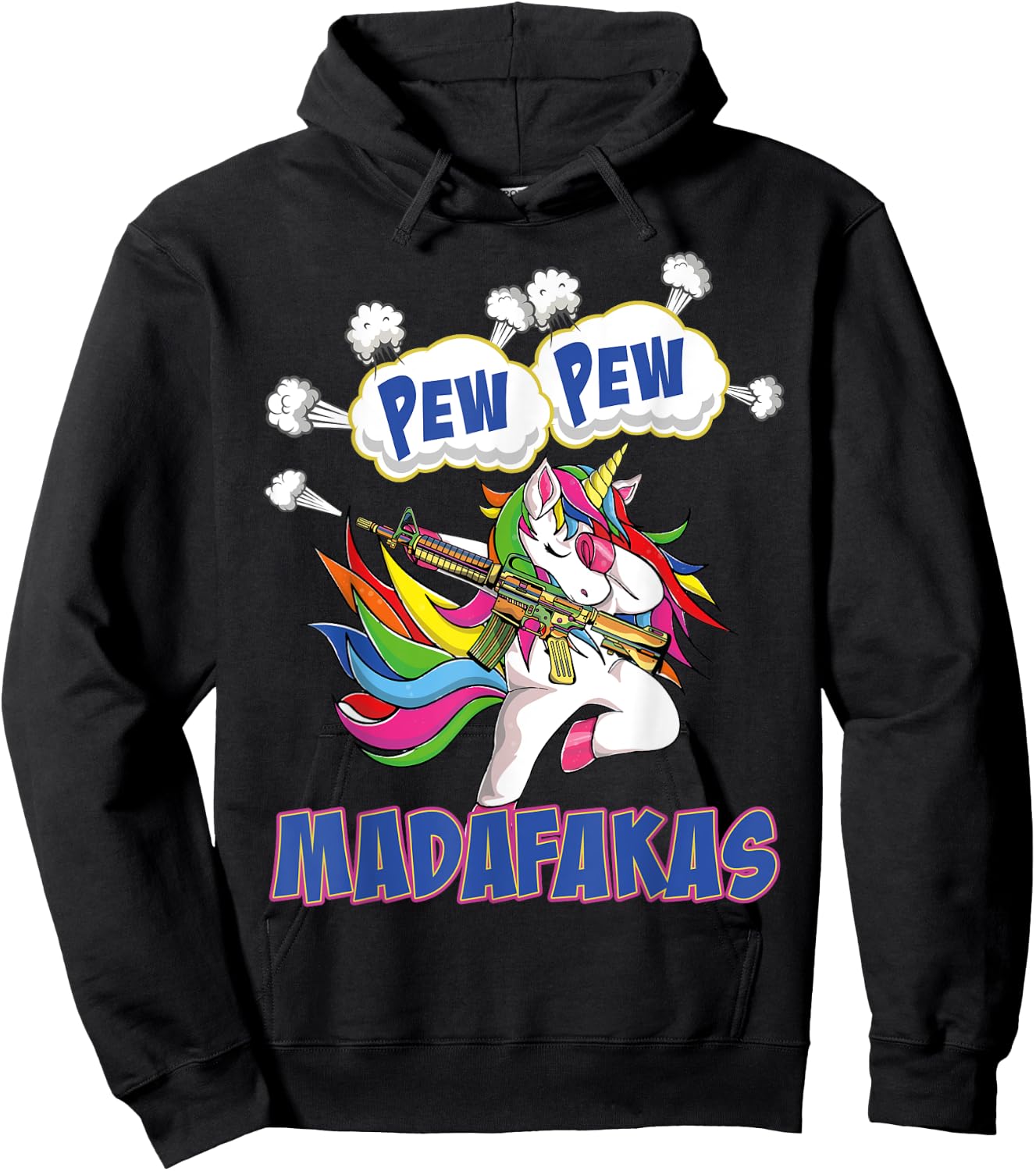 Pew Pew Madafakas Unicorn with Machine Gun Hoodie - Hoodie | Black