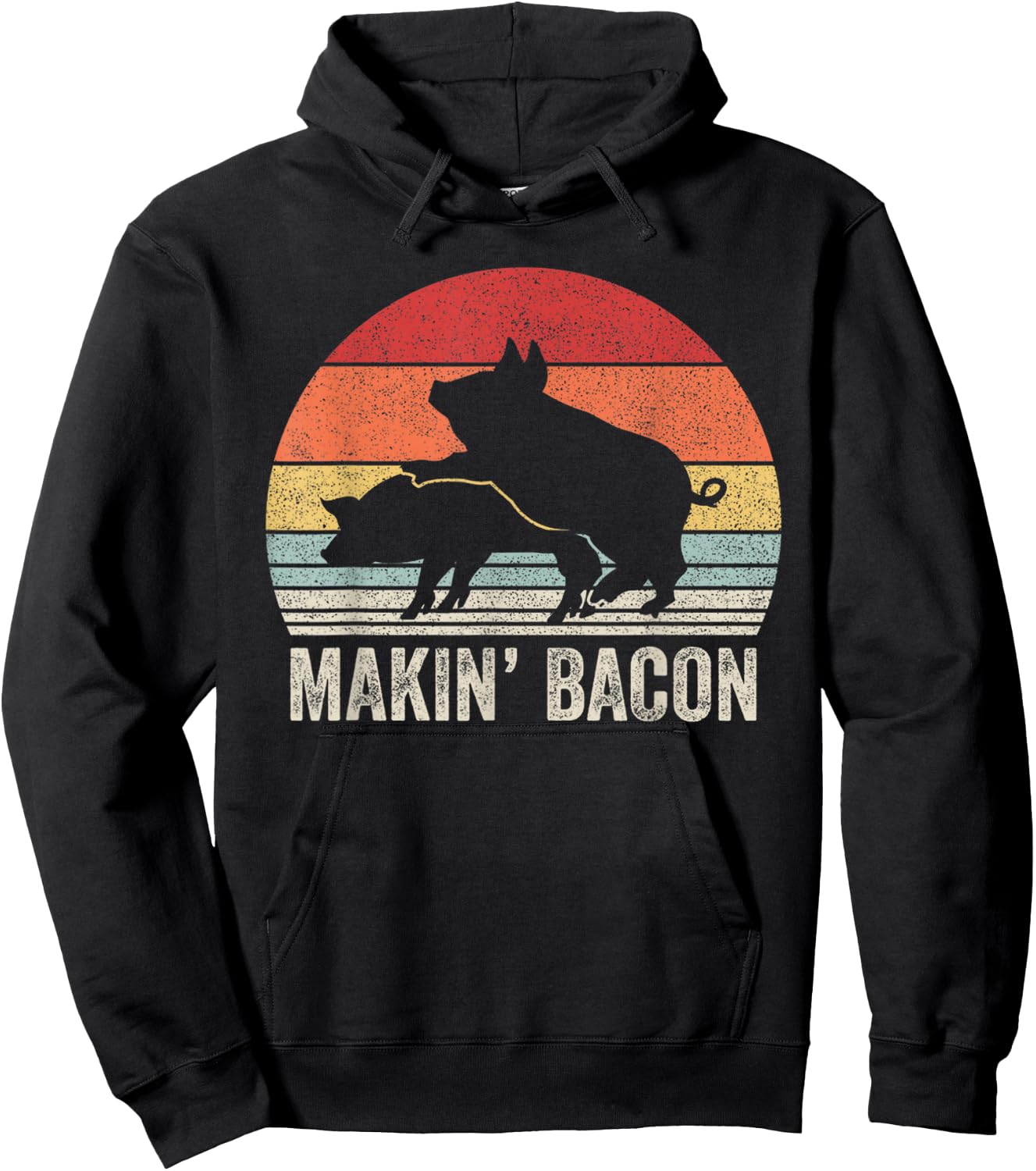 Vintage Retro Makin' Bacon Pork Bacon Hoodie - Hoodie | Black