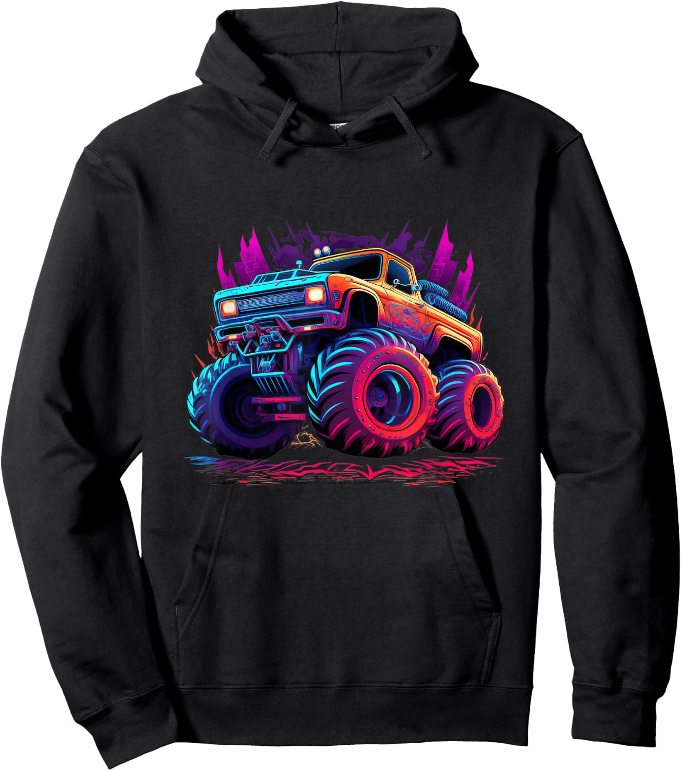Monster Truck Retro Colorful Graffiti Toddlers Youth Kids Hoodie - Hoodie | Black