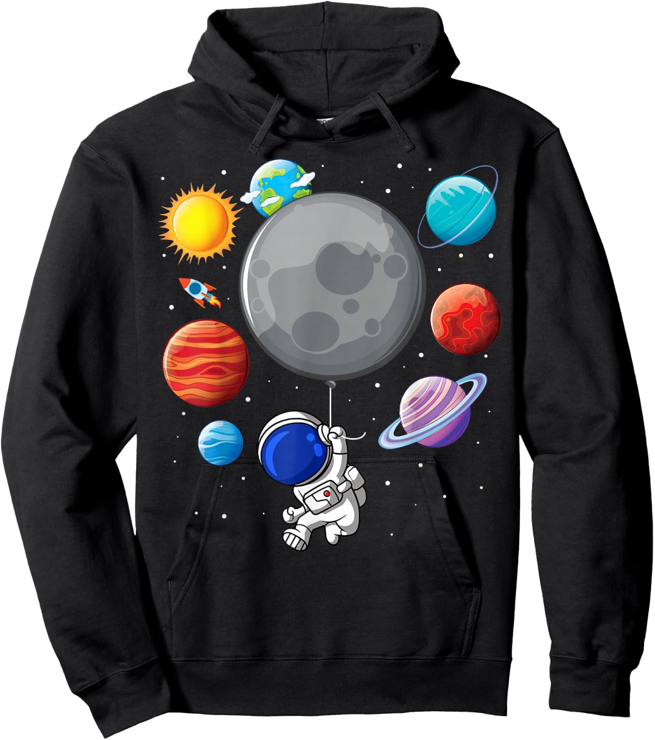 Astronaut Holding Planet Balloons Solar-System Space Kids Hoodie - Hoodie | Black