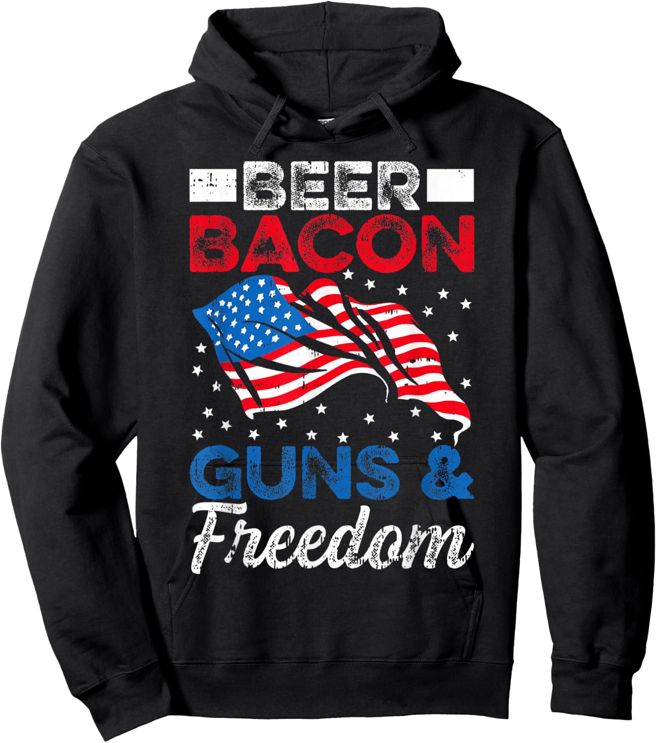 USA Flag Beer Bacon Guns And Freedom 4th Of July Veterans Men Hoodie - Hoodie | Black