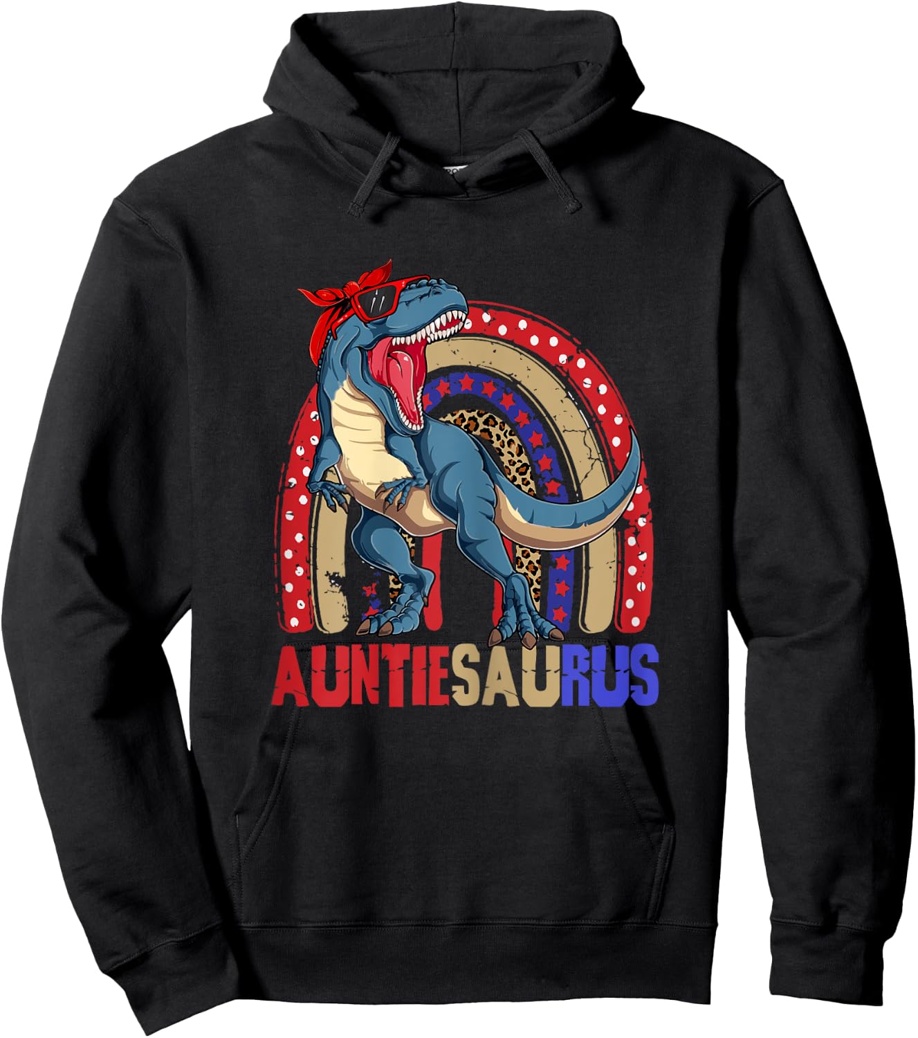 Auntiesaurus T Rex Dinosaur Auntie Saurus Family 4th of July Hoodie - Hoodie | Black