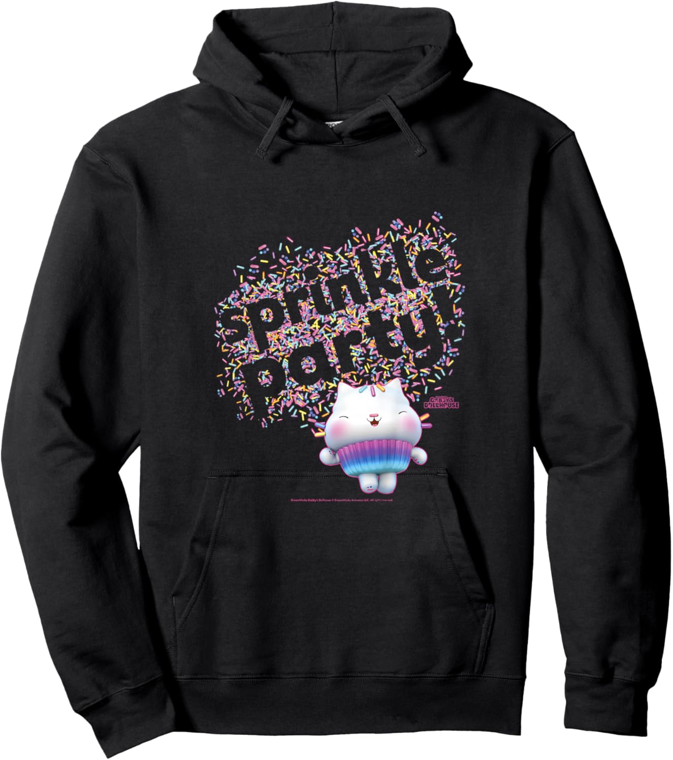 Kids Gabby's Dollhouse Cakey Cat Sprinkle Party Hoodie - Hoodie | Black