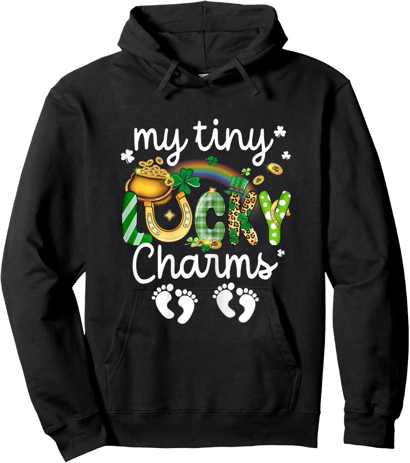 My Tiny Lucky Charms Pregnancy Reveal St Patrick's Day Twin Hoodie - Hoodie | Black