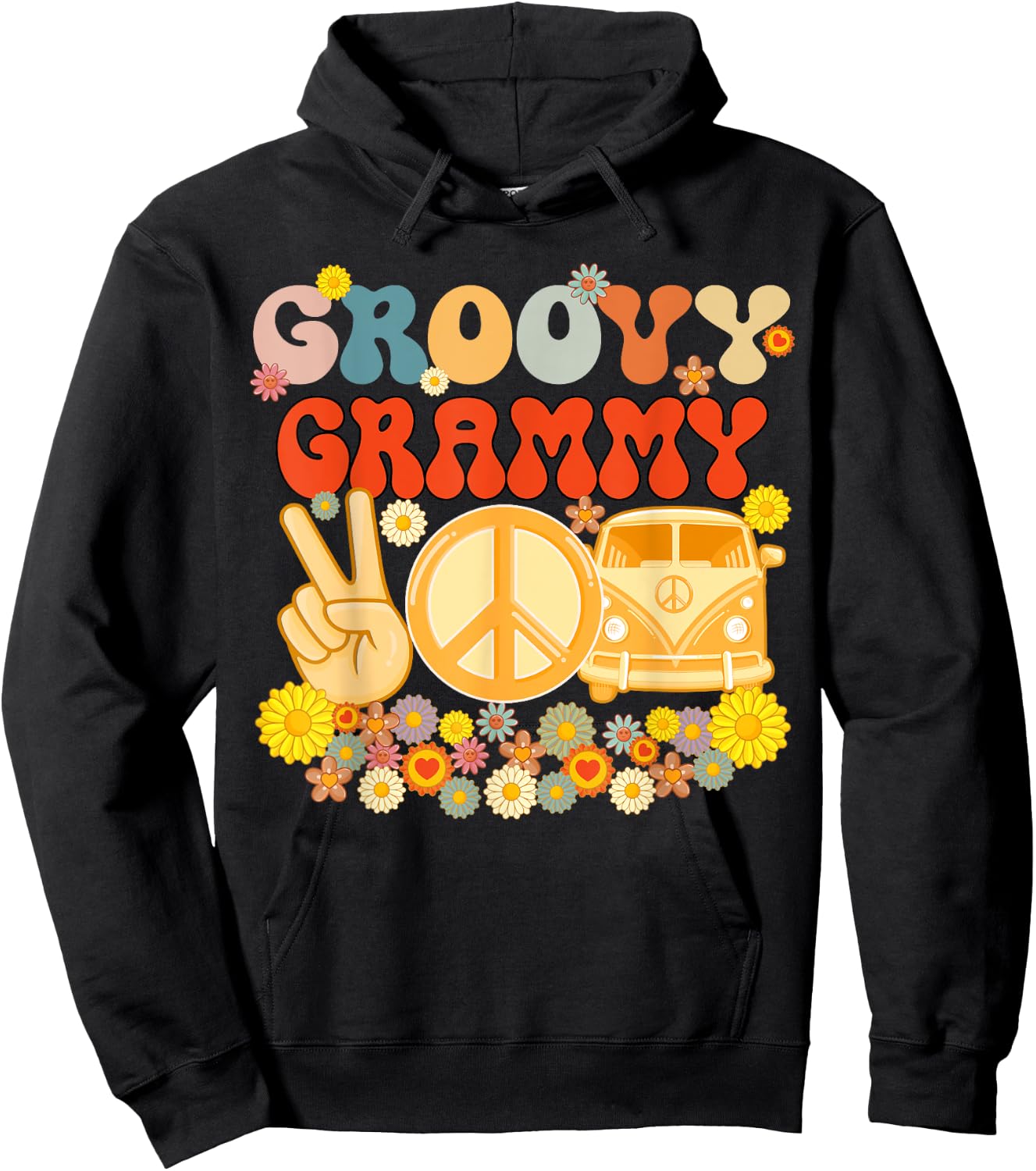 Groovy Grammy Retro Matching Family Baby Shower Mother's Day Hoodie - Hoodie | Black