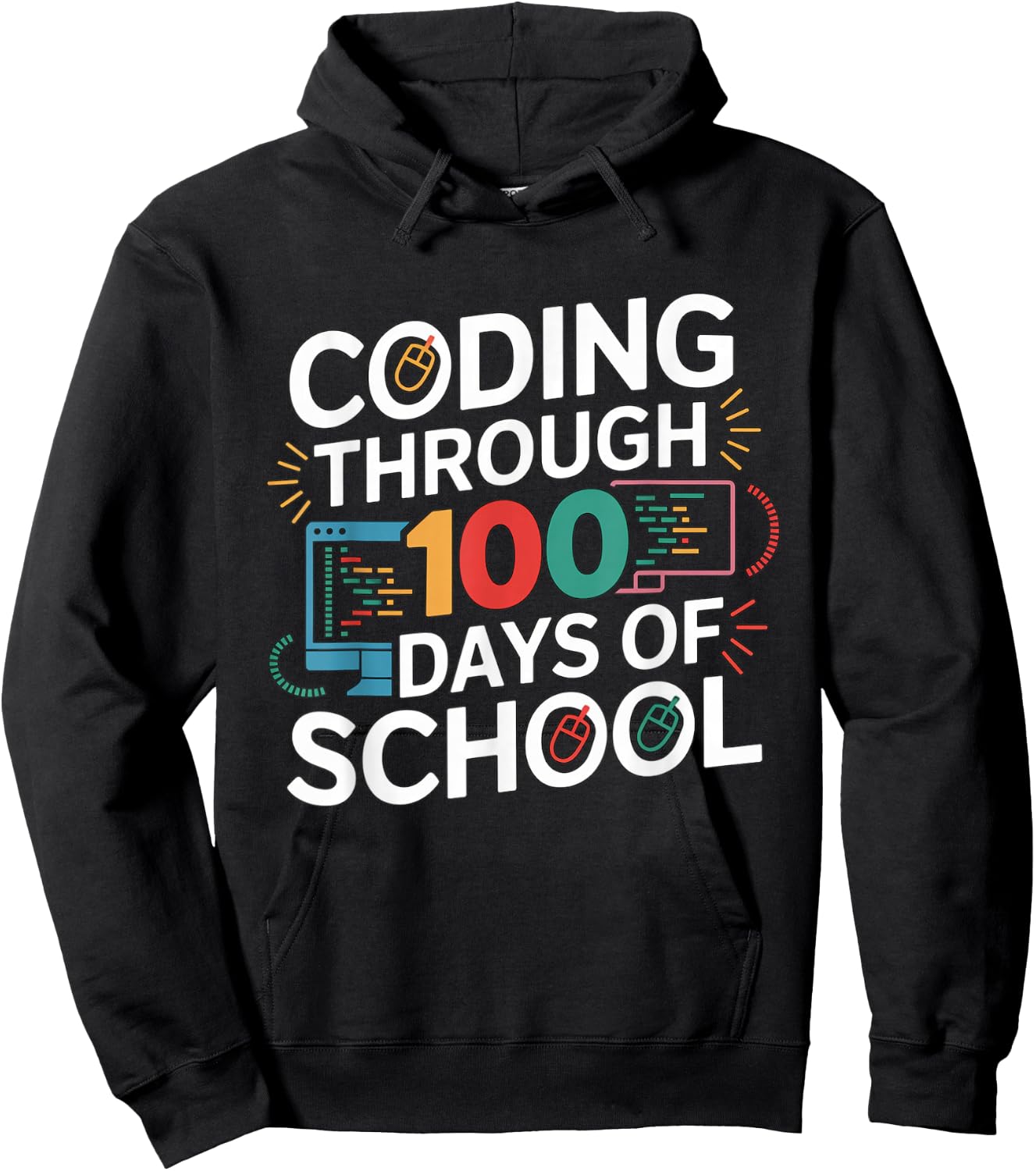 Coding Through 100 Days of School Kids Tech-Lover School Hoodie - Hoodie | Black