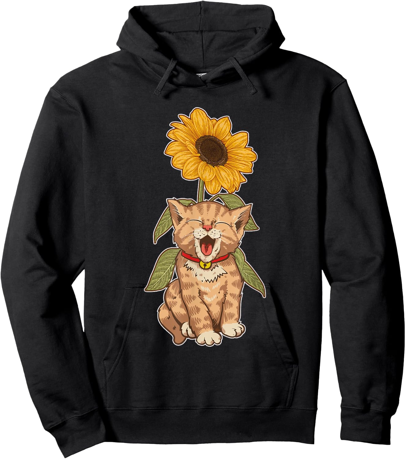 Cat Animal Kitten Yellow Flower Sunflower Pet Kitty Cat Hoodie - Hoodie | Black