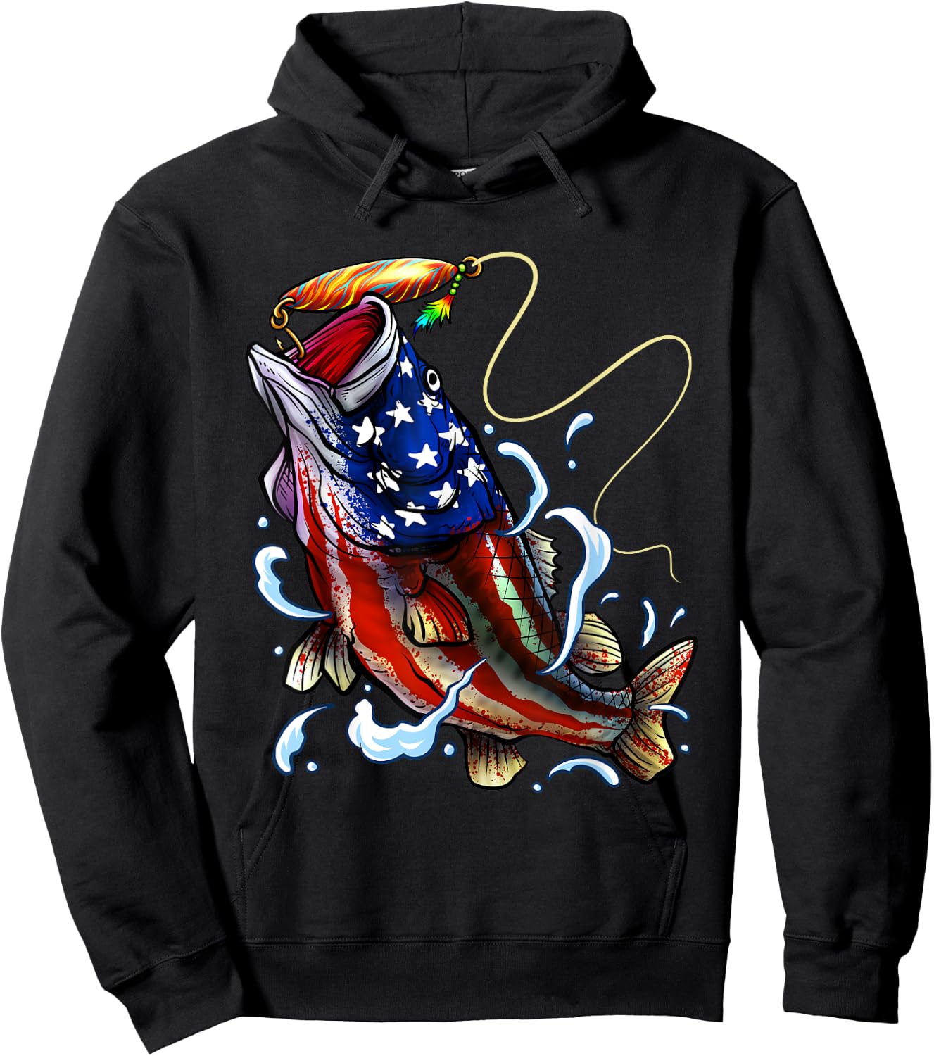 Bass Fishing Fish American Flag Dad Father Fourth Of July Hoodie - Hoodie | Black