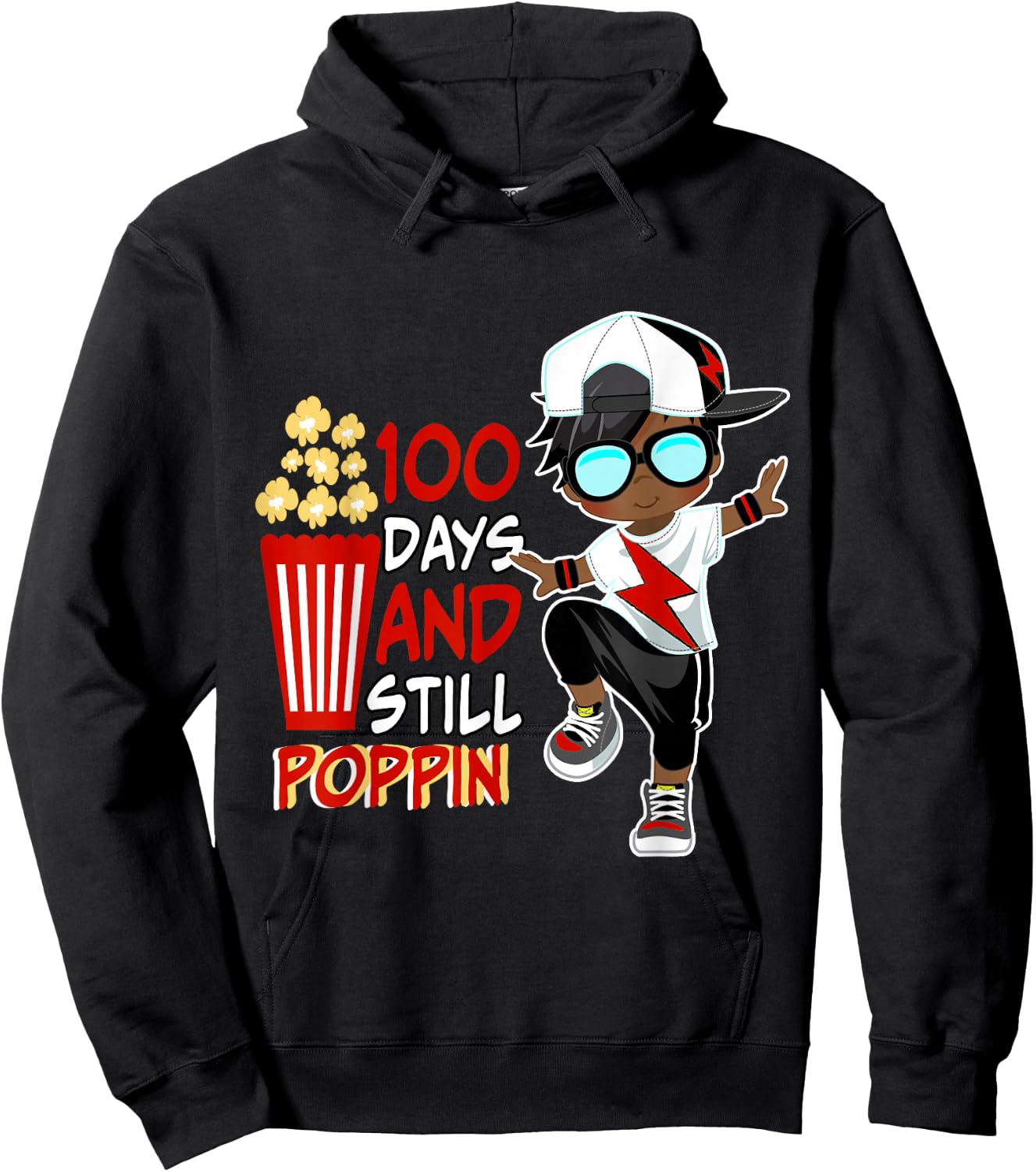 100 Days of School and Still Poppin African American Boy Hoodie - Hoodie | Black