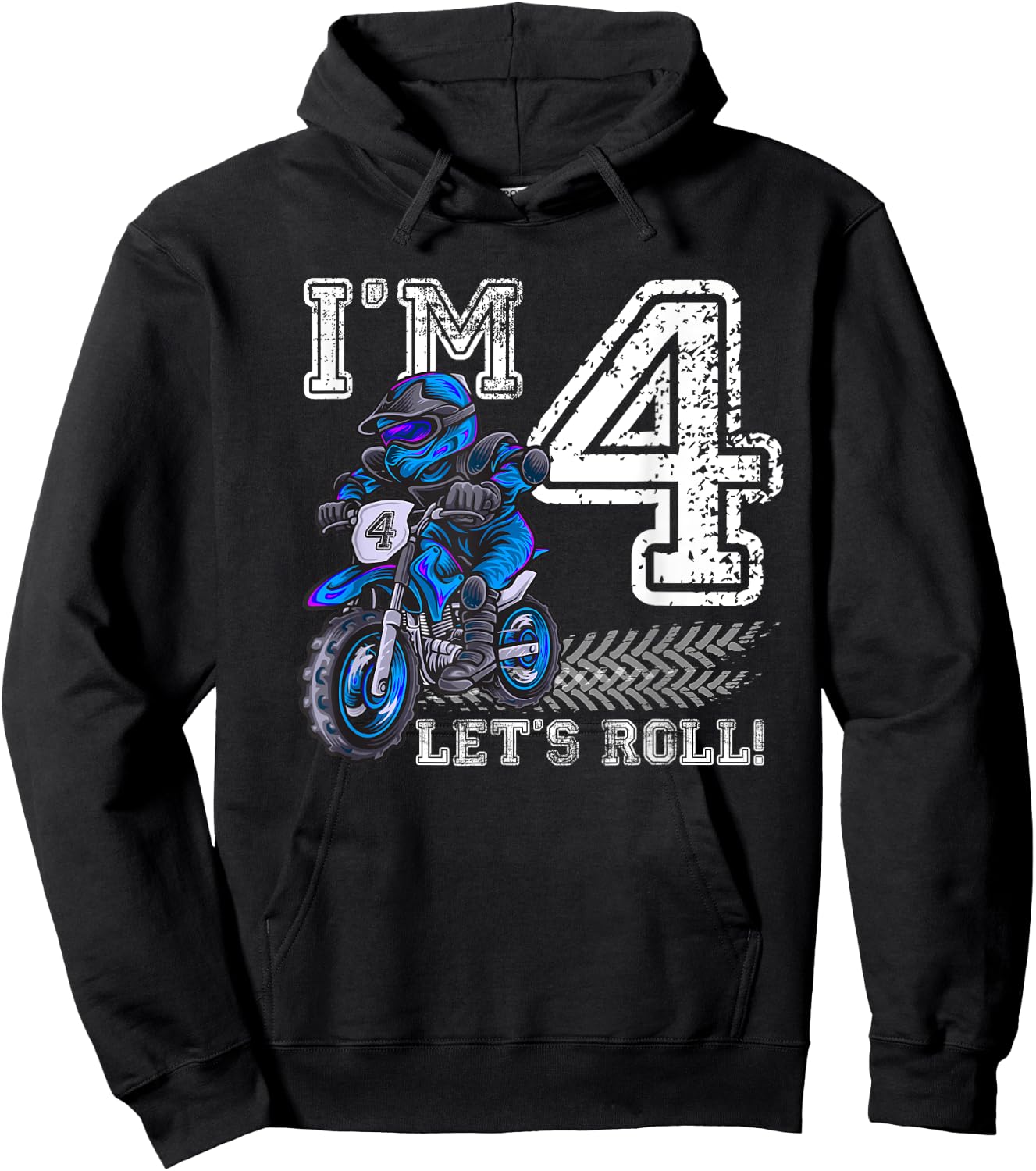 I'm 4 Let's Roll 4th Birthday Dirt Bike Motocross Kids Hoodie - Hoodie | Black