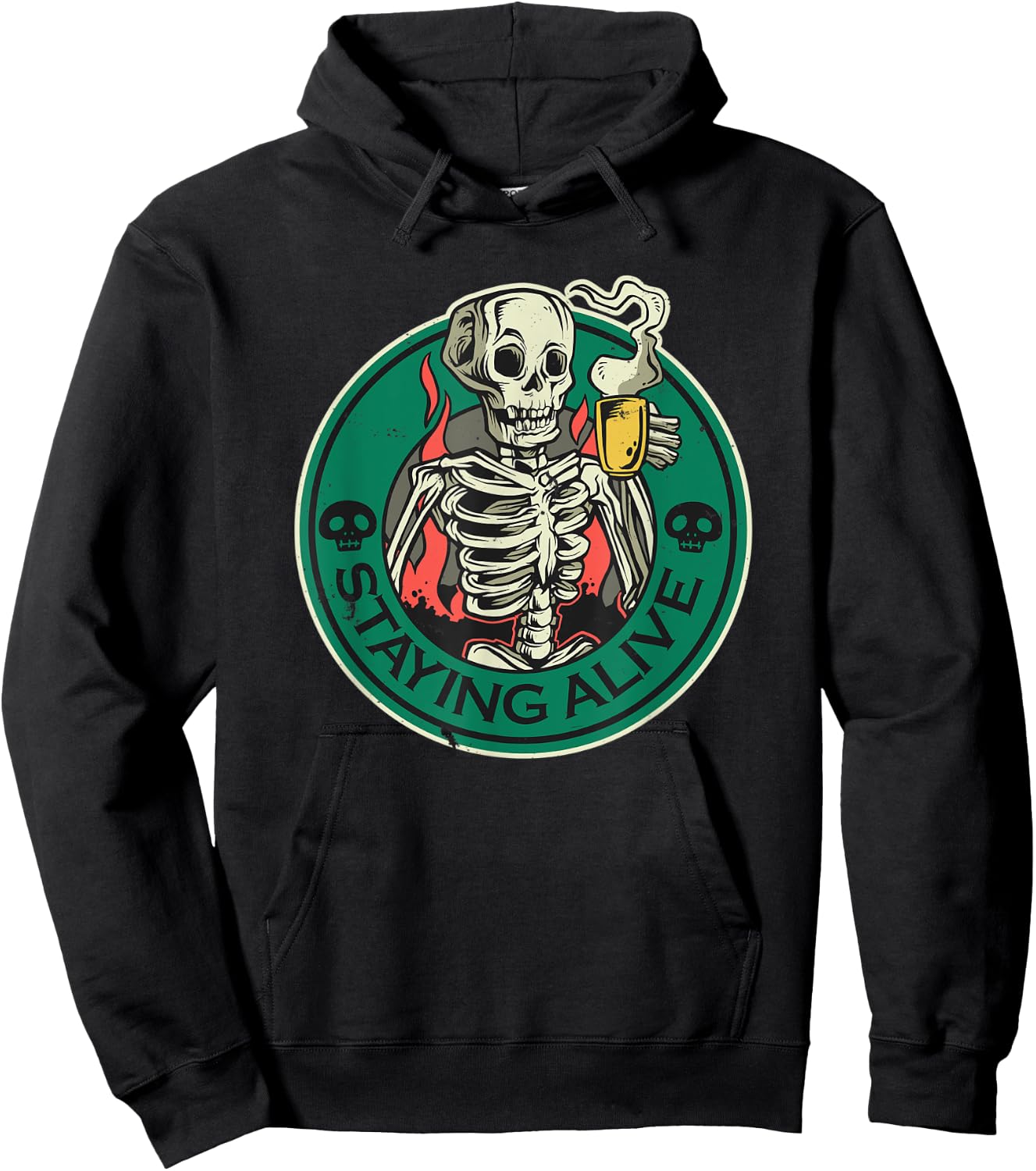 Staying Alive Skeleton Drinking Coffee Skeleton And Coffee Hoodie - Hoodie | Black
