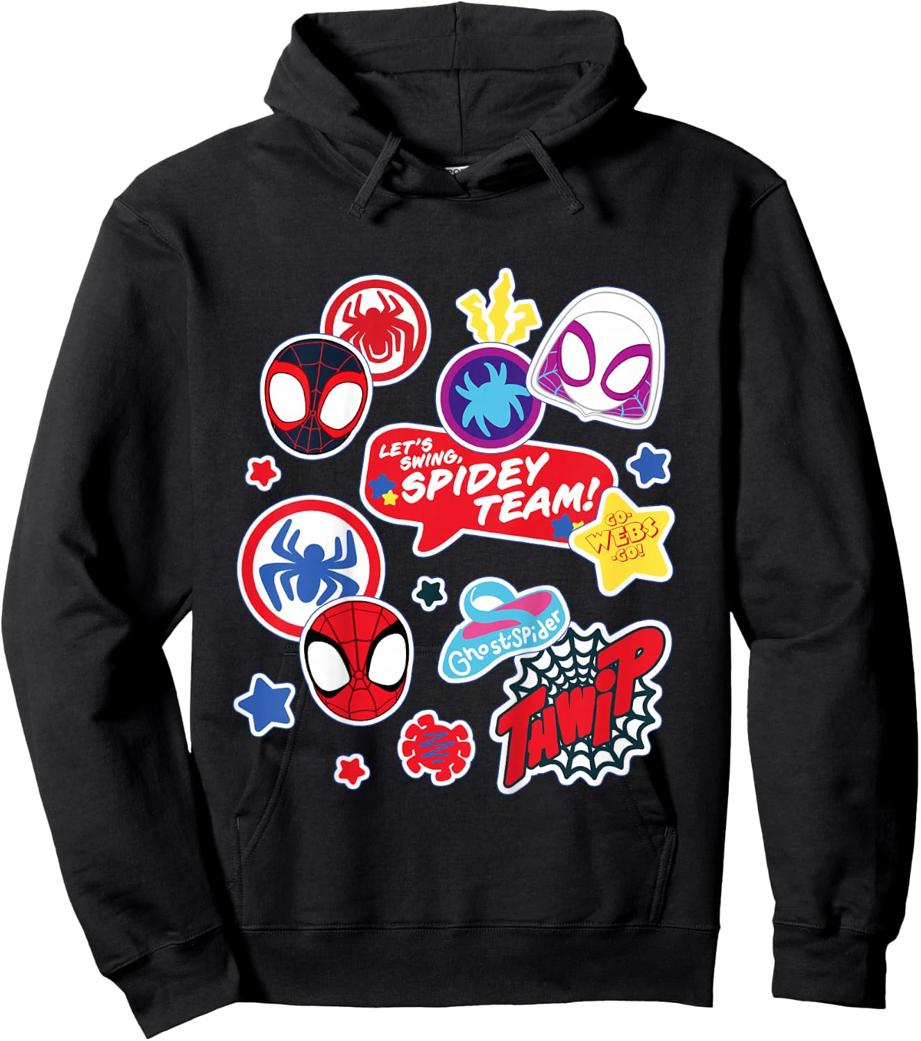 Kids Marvel Spidey and His Amazing Friends Spidey Team Stickers Hoodie - Hoodie | Black