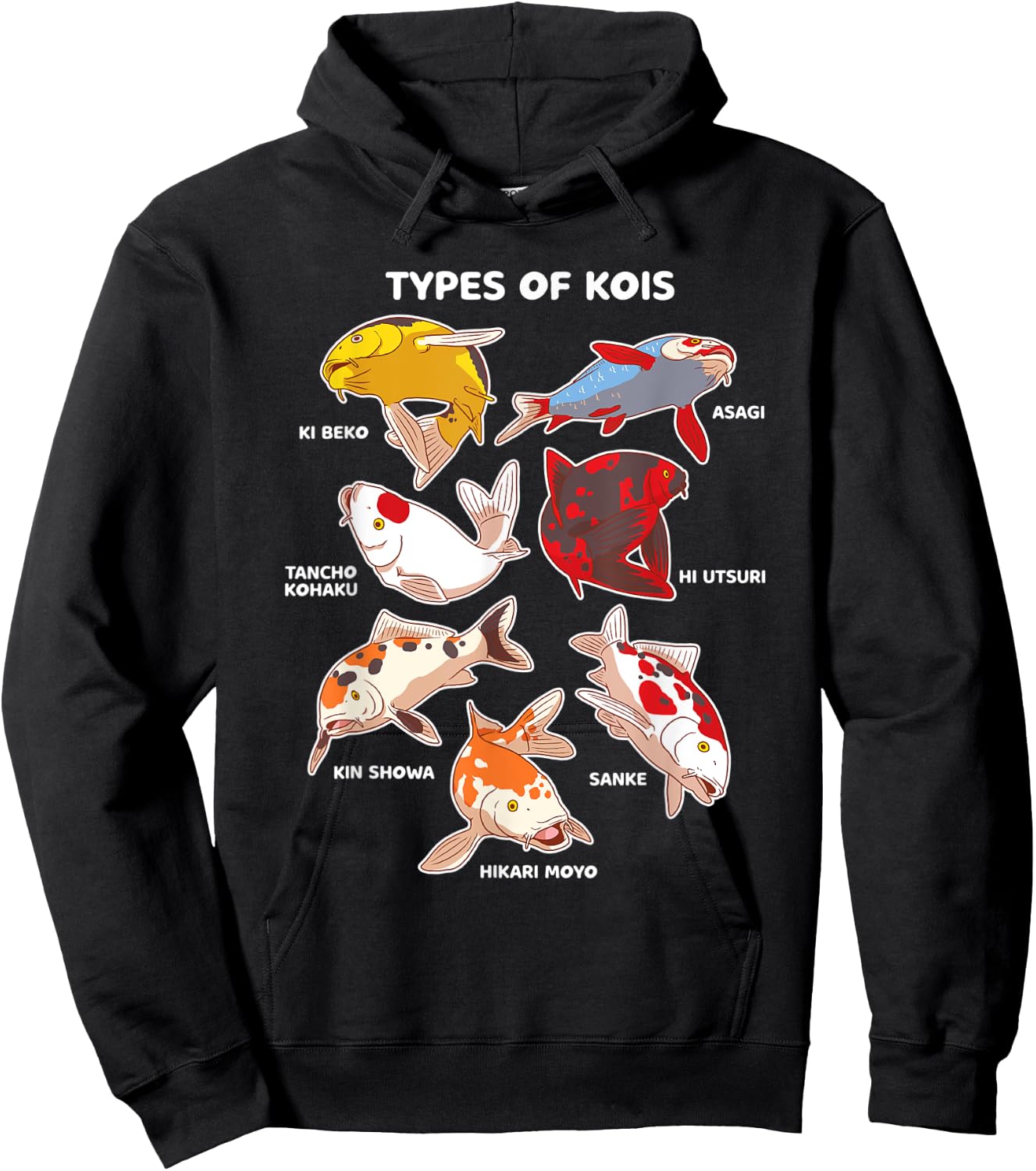 Types of Koi Fish Asagi Tancho Kohaku Hikari Moyo Sanke Hoodie - Hoodie | Black