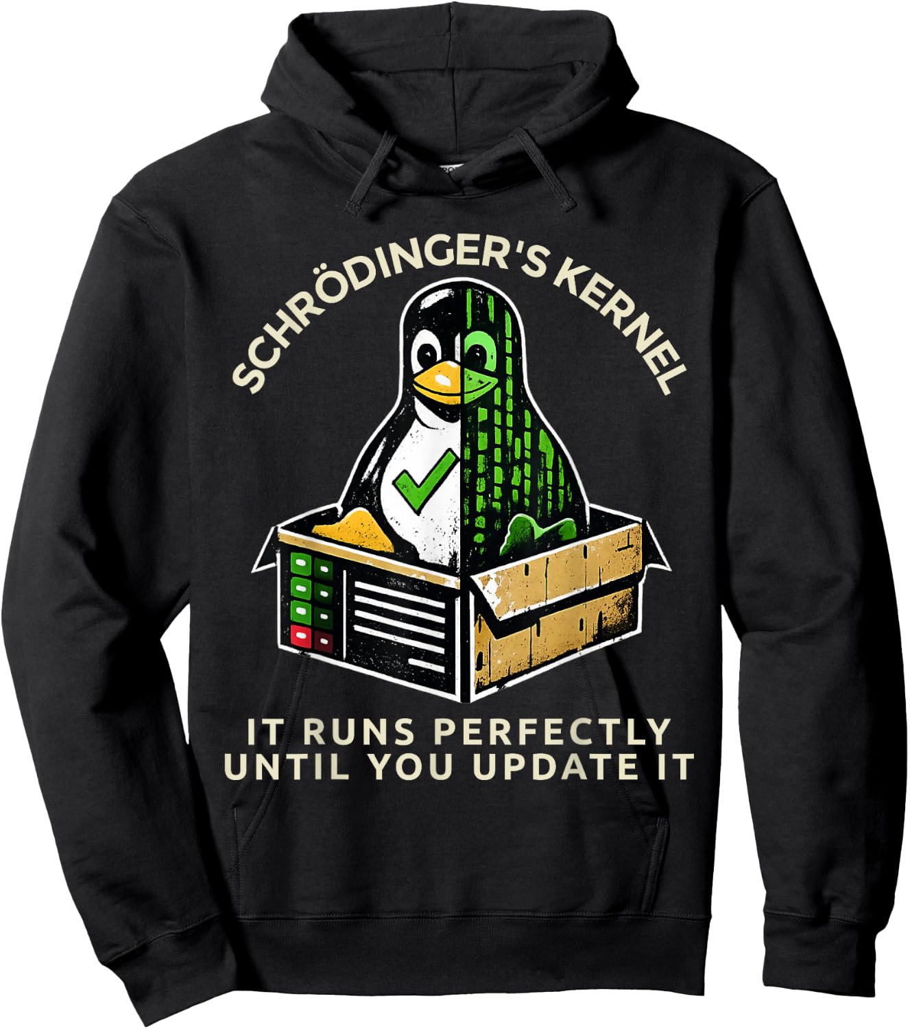 Schrödinger's Kernel Update Disaster Funny Linux Sysadmin Hoodie - Hoodie | Black