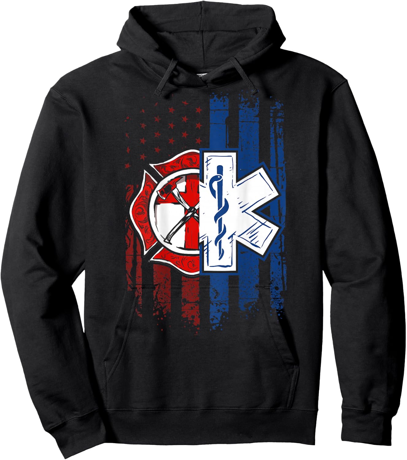 Patriotic Paramedic Firefighter EMT USA Flag EMS Hoodie - Hoodie | Black