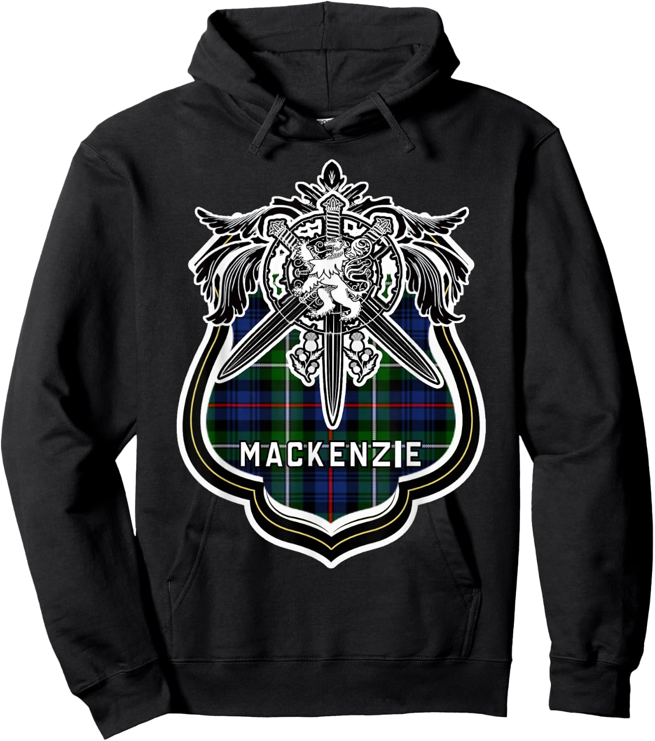 MacKenzie Scottish Clan Family Tartan Lion Sword Name Hoodie - Hoodie | Black