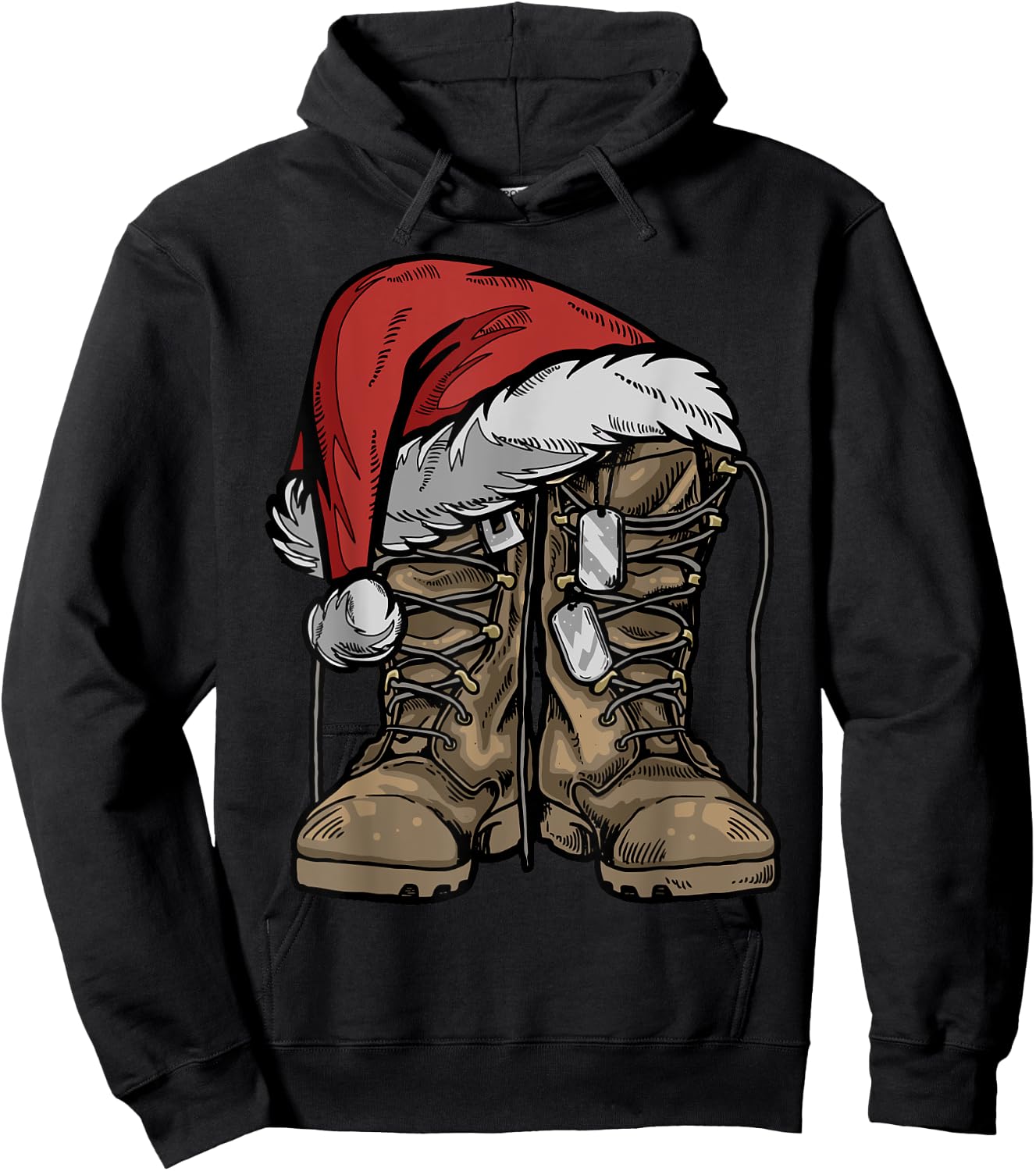 Military Boot Santa Hat Christmas Veteran Combat Soldier Hoodie - Hoodie | Black