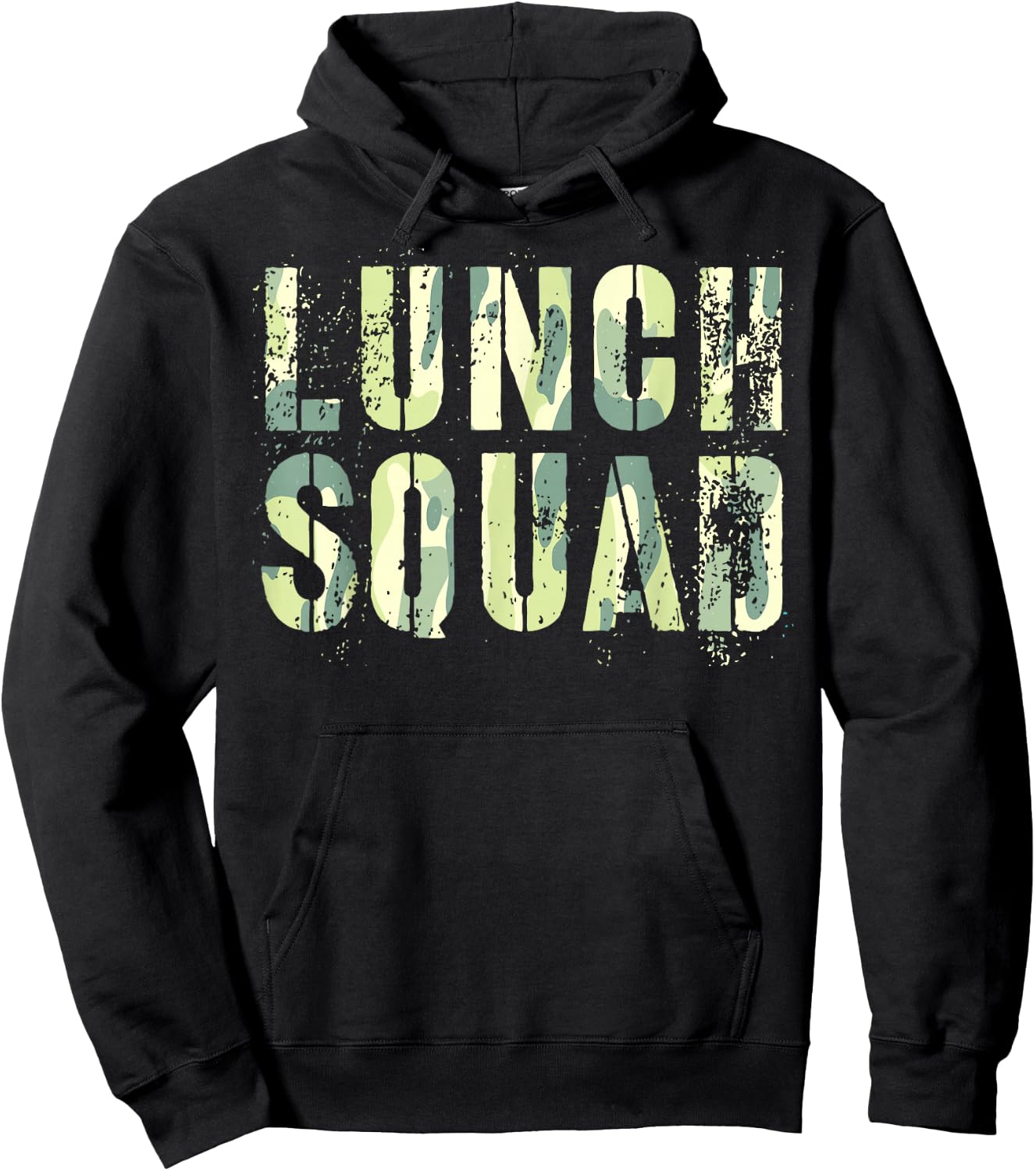 Camo LUNCH SQUAD Vintage School Office Food Service Crew Hoodie - Hoodie | Black