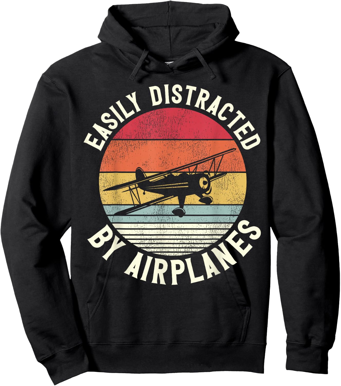 Airplane Pilot Vintage Biplane Easily Distracted By Hoodie - Hoodie | Black