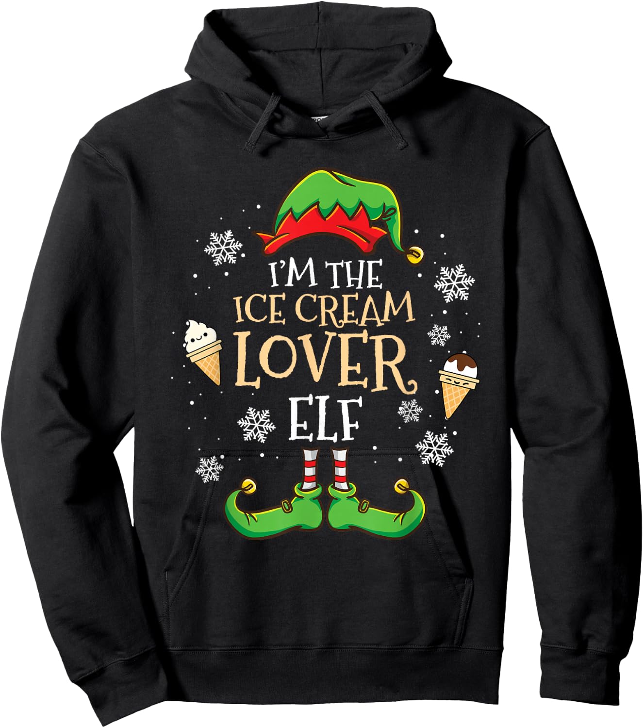 Im The Ice Cream Lover Elf Christmas Hoodie - Hoodie | Black