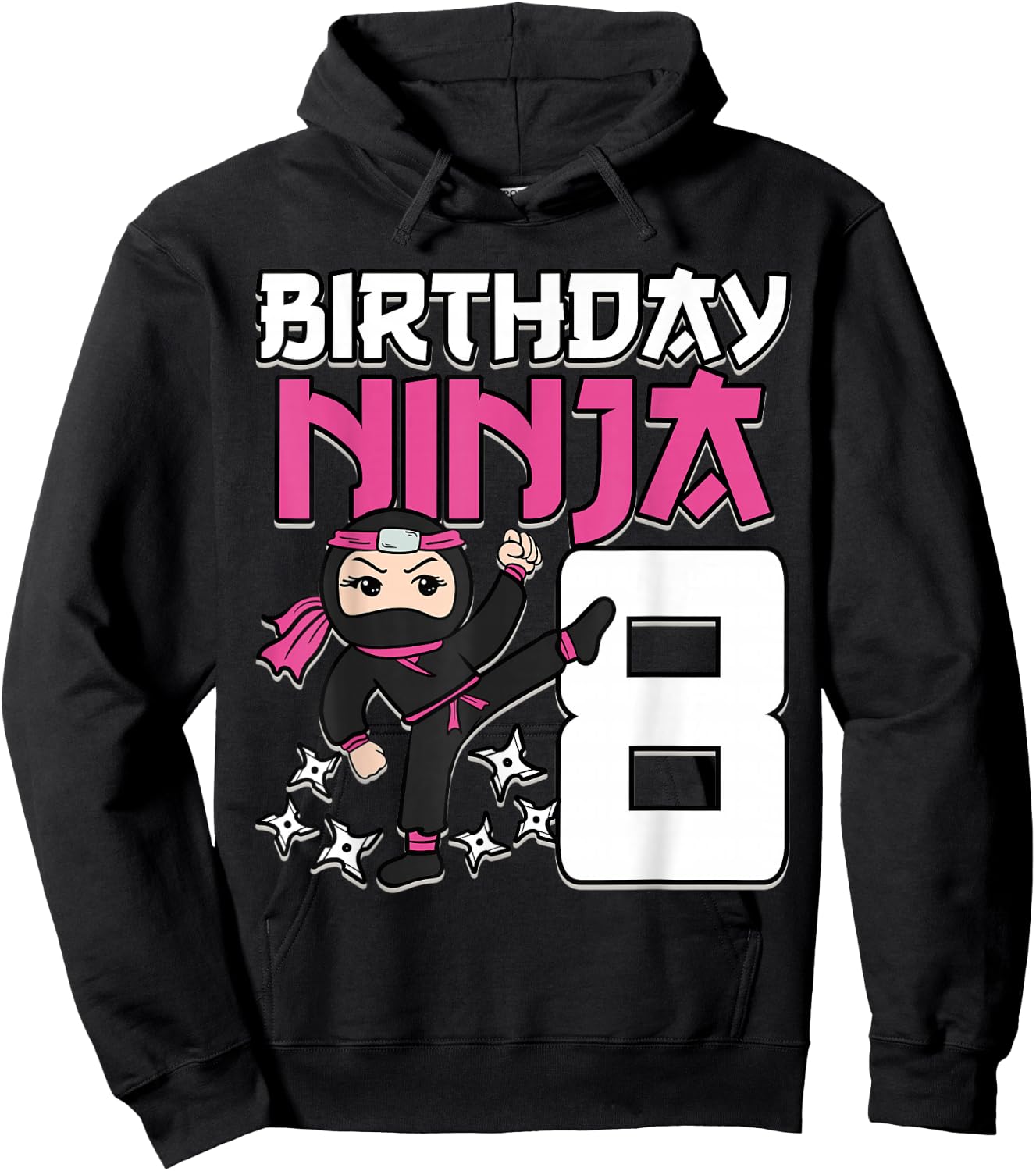 Birthday Ninja 8 Girl Pink Shinobi Themed 8th B-Day Party Hoodie - Hoodie | Black