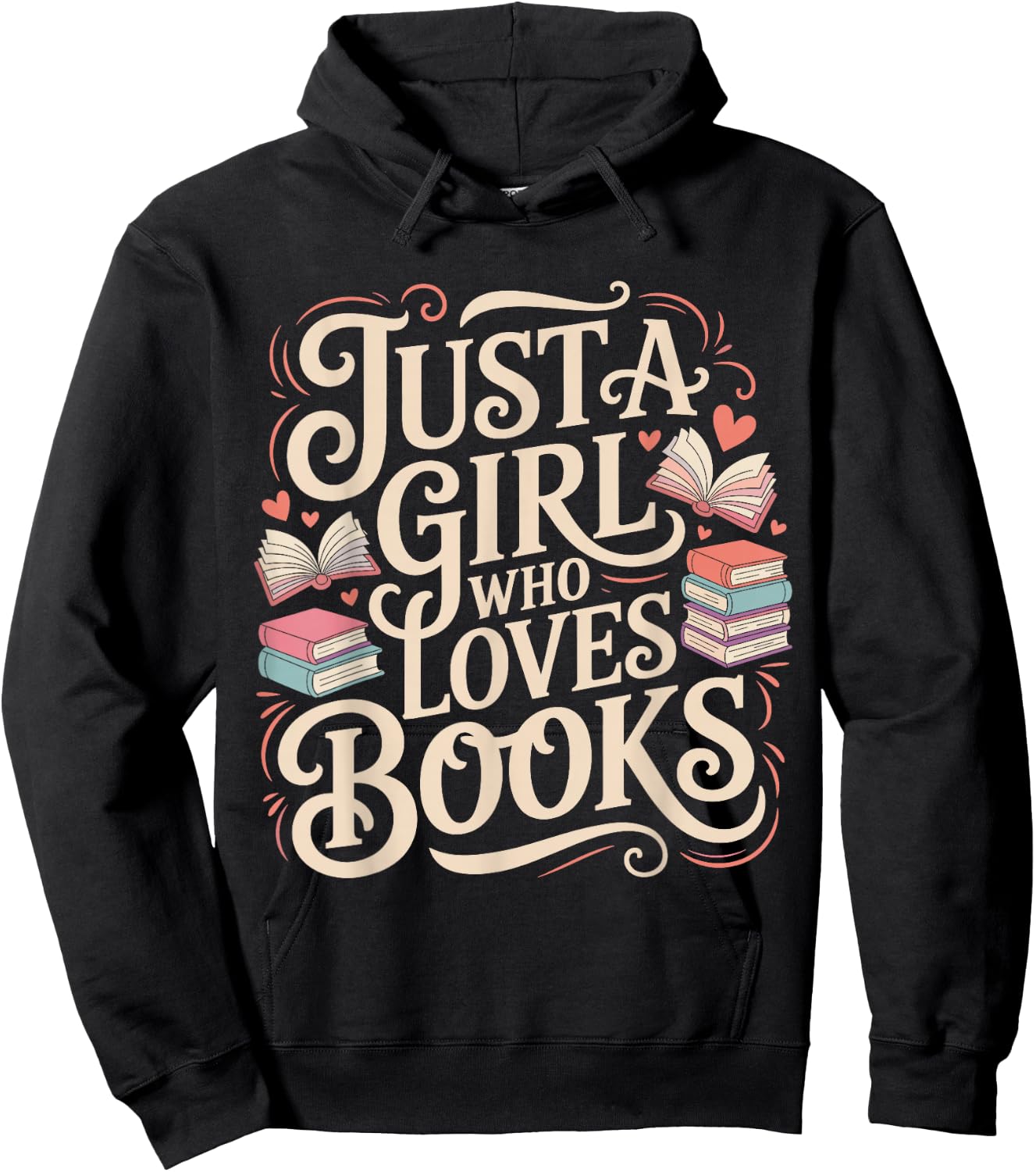 Cute Just a Girl Who Loves Books Reading Lover Graphic Hoodie - Hoodie | Black