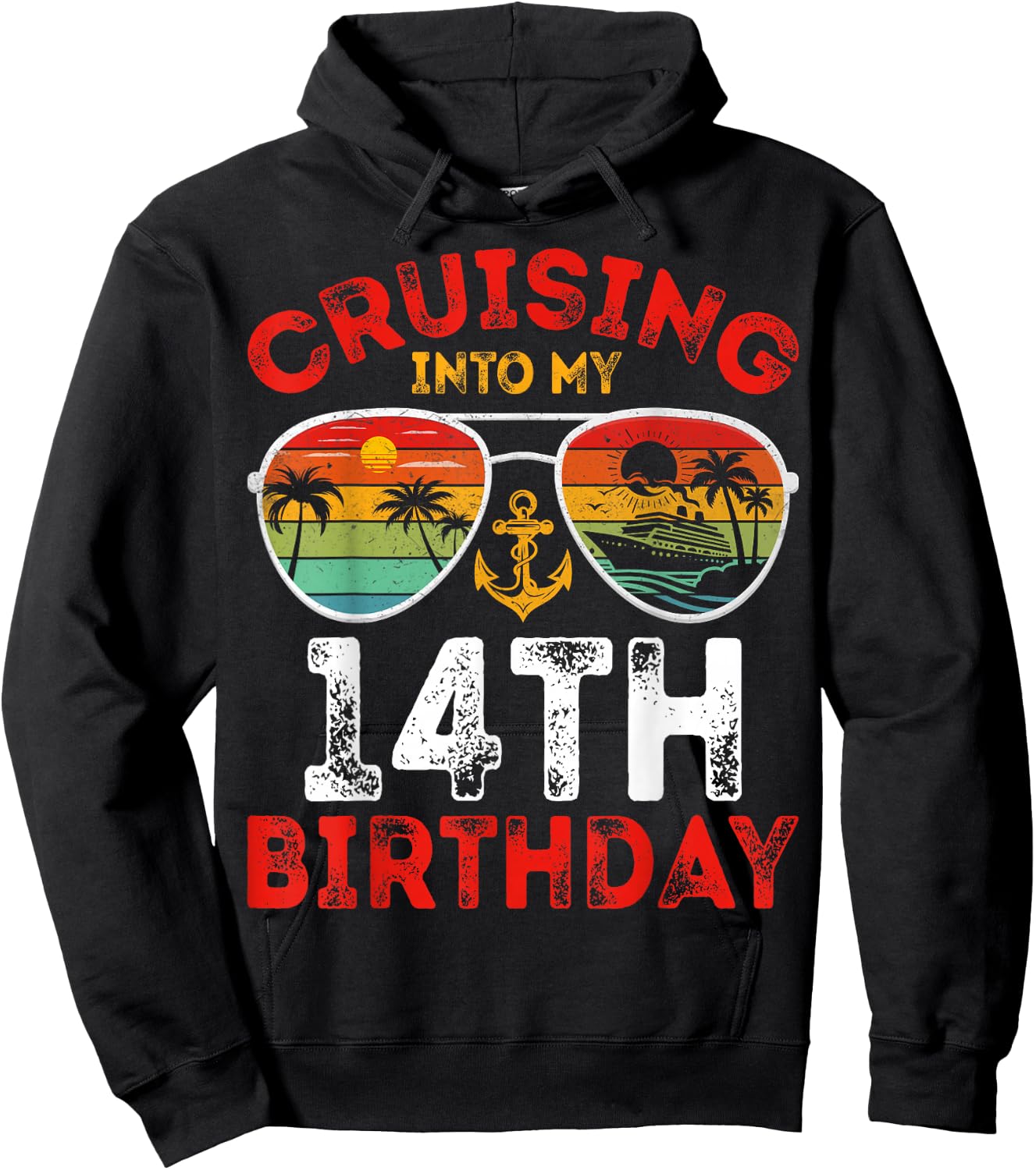 Cruise Vacation 14 Years Old Cruising Into My 14th Birthday Hoodie - Hoodie | Black