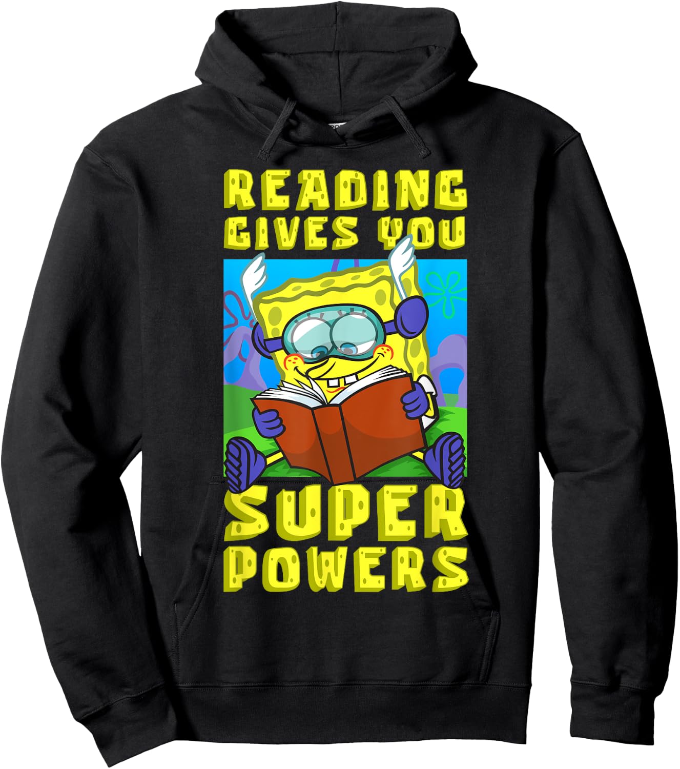 Mademark x SpongeBob SquarePants - SpongeBob Reading Gives You Super Powers Book Stories Reader Hoodie - Hoodie | Black