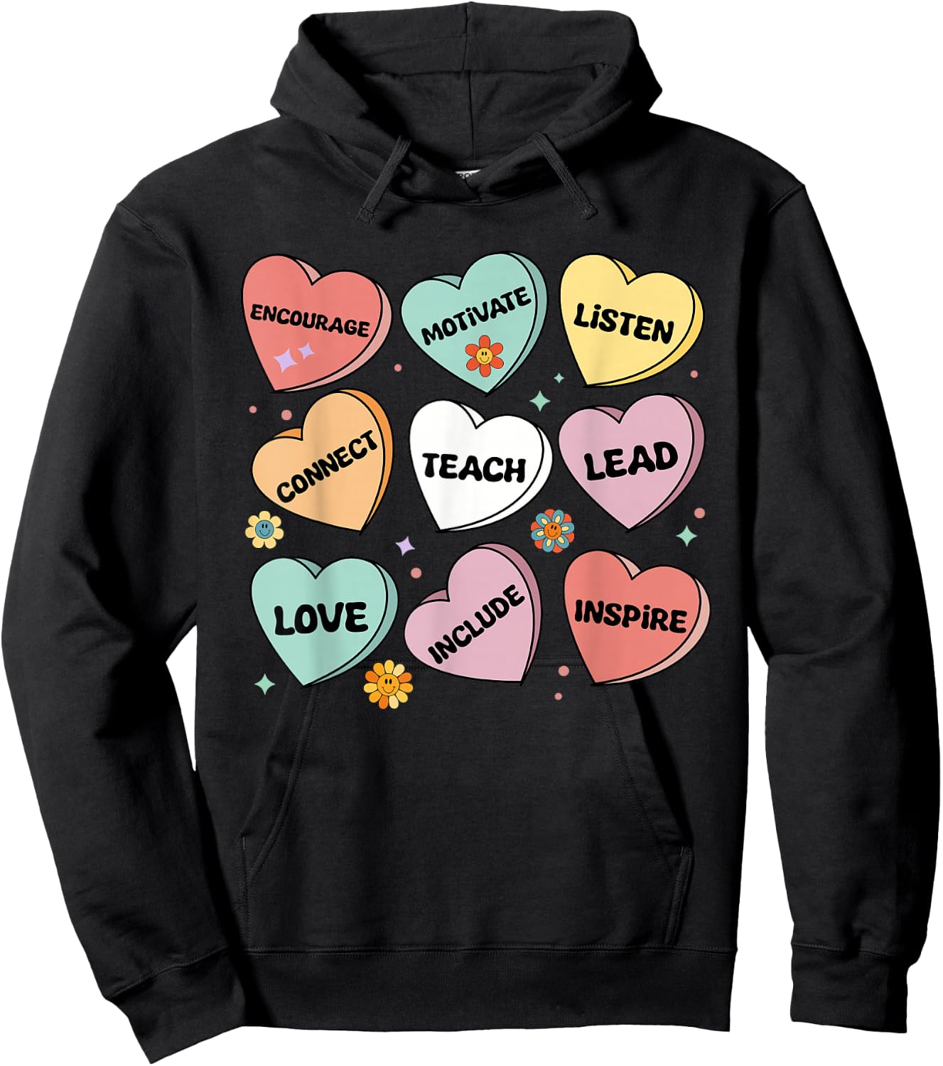 Affirmations Candy Heart Teacher Valentine's Day 2024 Women Hoodie - Hoodie | Black