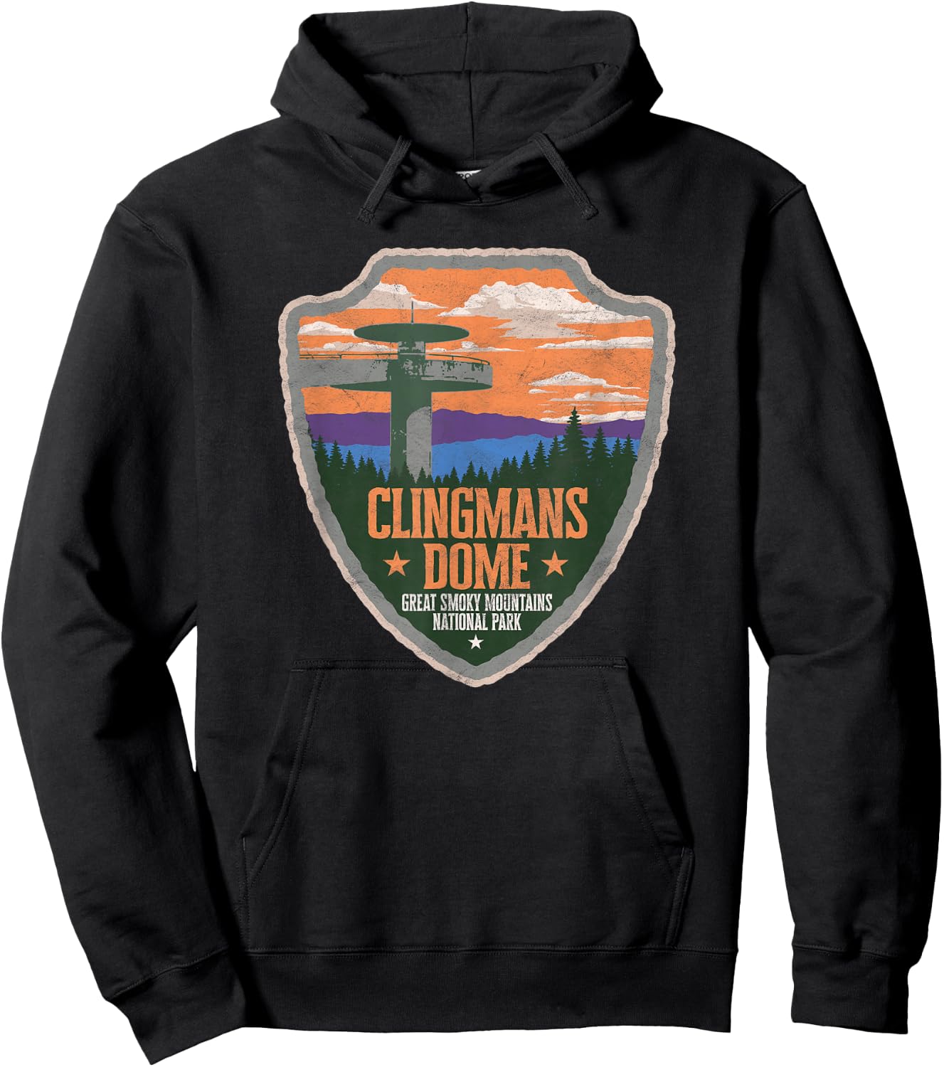 Clingmans Dome Great Smoky Mountains Park Vintage Hoodie - Hoodie | Black