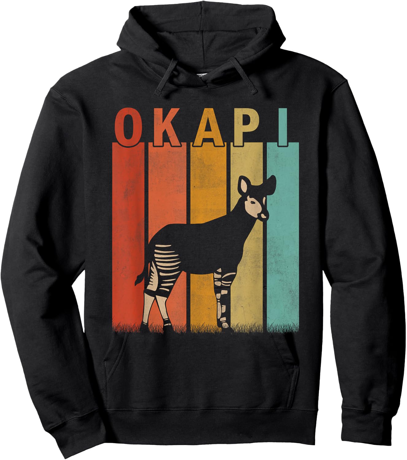 Distressed Okapi Lover Men Women Kid Cute Okapi Retro Hoodie - Hoodie | Black