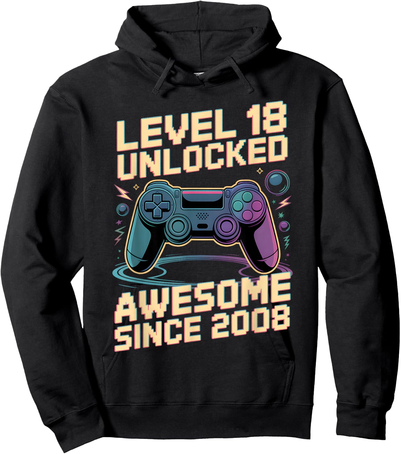 18th Birthday Boy Gift Level 18 Gamer 2008 18 Year Old Party Hoodie - Hoodie | Black