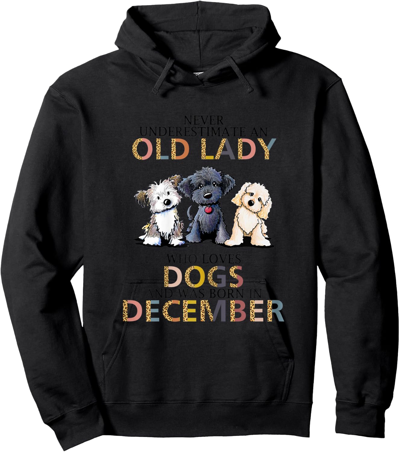 Never Underestimate Old Lady Loves Dogs Born In December Hoodie - Hoodie | Black