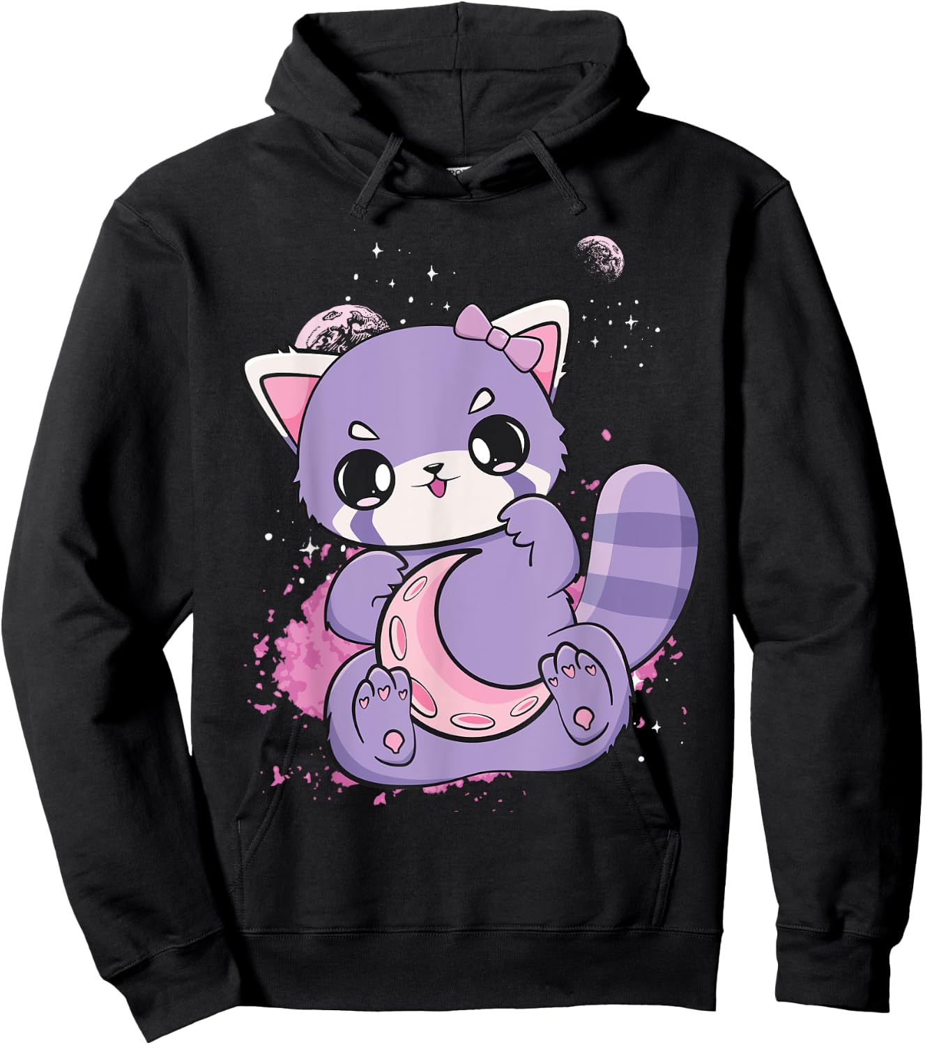 Pink Decora Fairy Kei Red Panda Moon Otaku Anime Nugoth Hoodie - Hoodie | Black