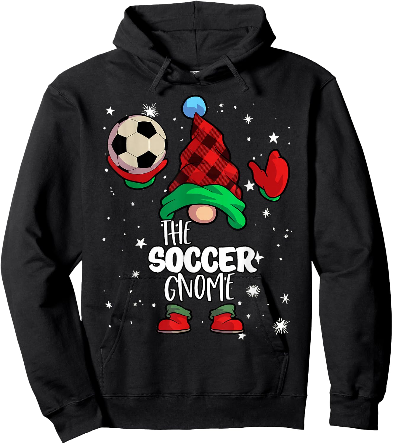 Soccer Gnome Red Buffalo Plaid Matching Family Christmas Hoodie - Hoodie | Black