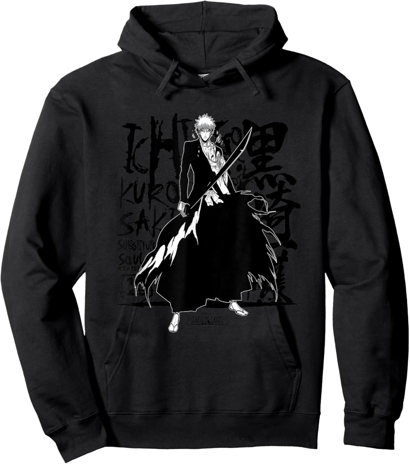 Bleach Ichigo Anime , -Adults, Grey, Small, Short Sleeve, Cotton, Classic Fit, Unique Bleach Ichigo Design Hoodie - Hoodie | Black