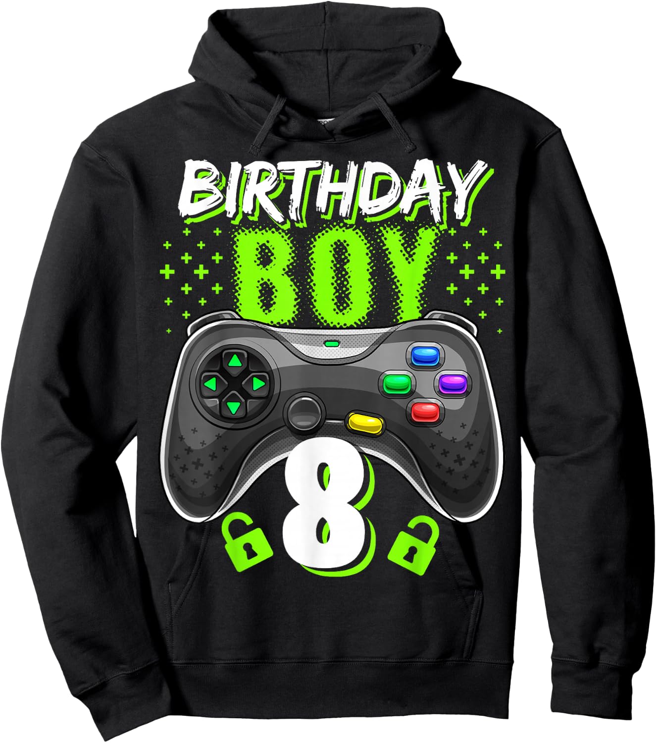 Birthday Boy 8 Video Game Controller Gamer 8th Birthday Gift Hoodie - Hoodie | Black