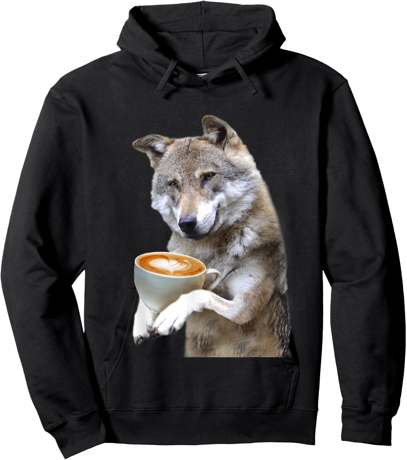 Brown Wolf Wolves Drink Coffee Smiling Funny Sweet Hoodie - Hoodie | Black