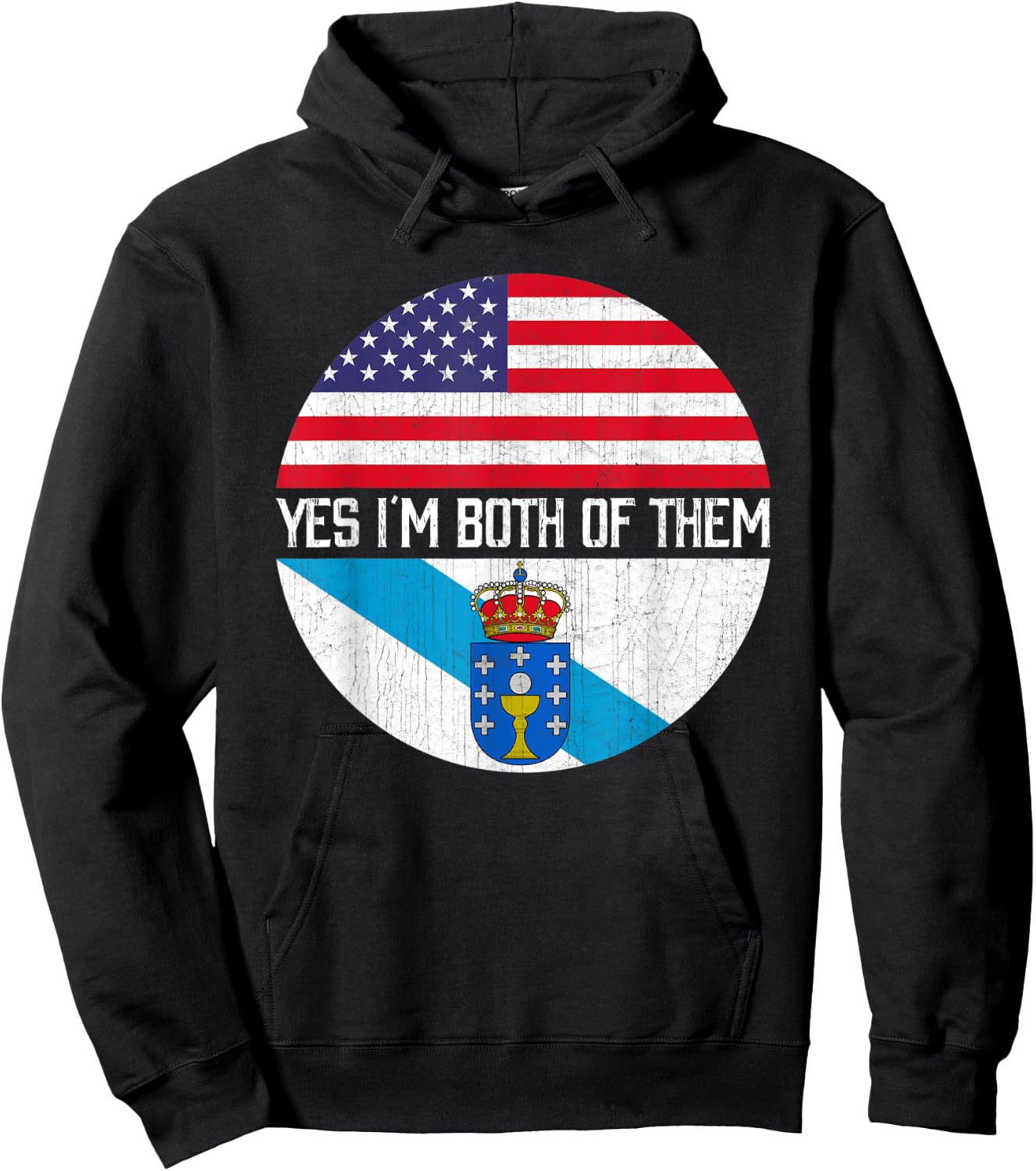 Half American Half Galician USA Flag Family Heritage Kids Men Hoodie - Hoodie | Black