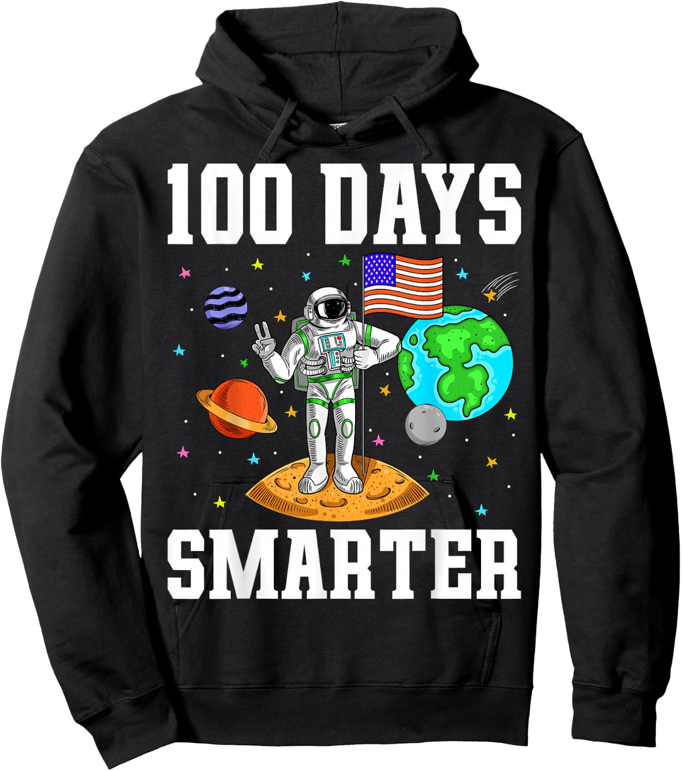 100 Days Smarter Astronaut Planets Kids 100 Days of School Hoodie - Hoodie | Black