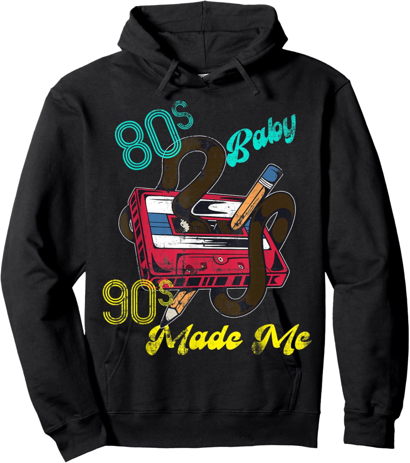 Distressed Vintage 1980s 80's Baby 1990s 90's Made Me Retro Hoodie - Hoodie | Black