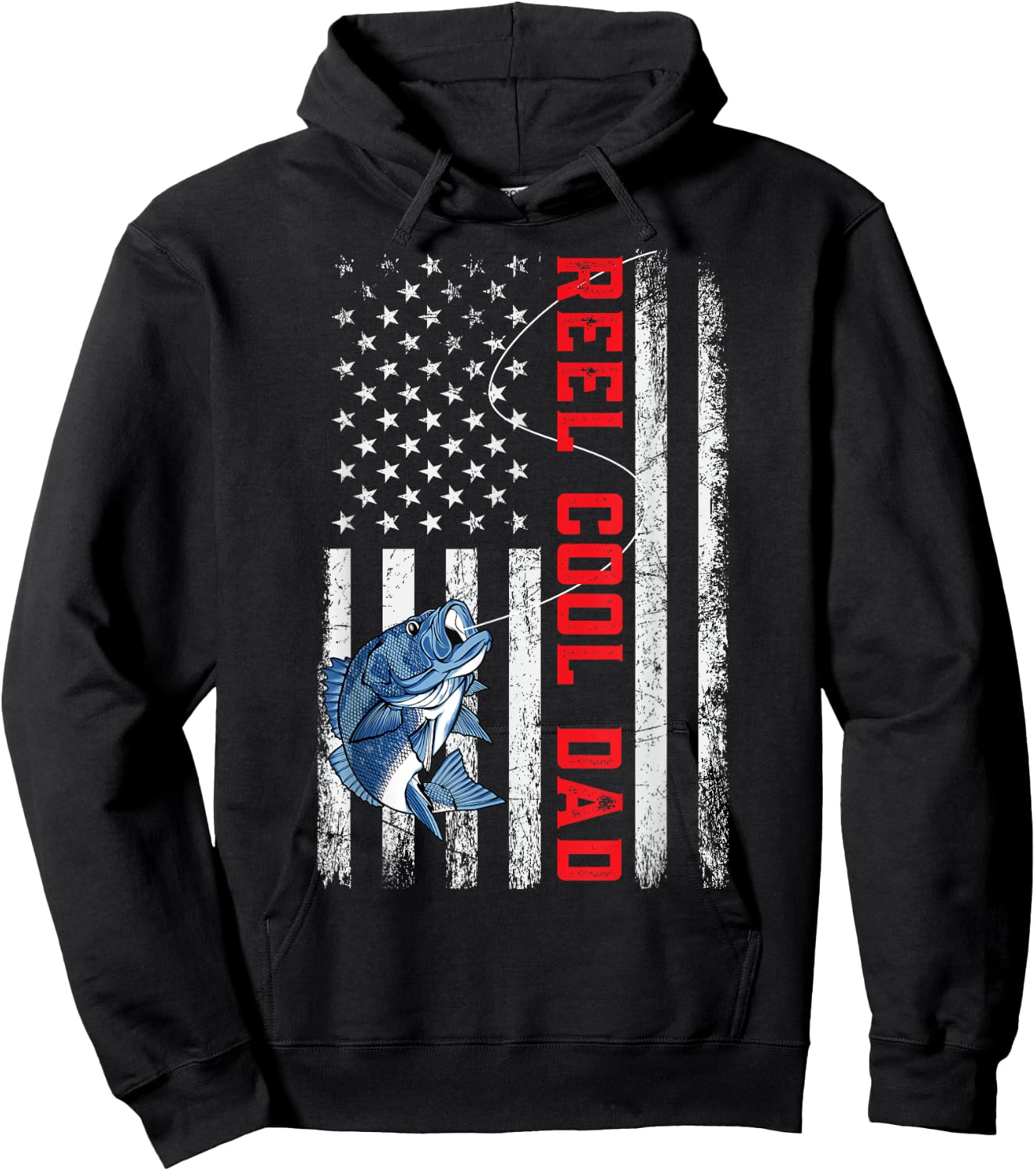 Reel Cool Dad American Flag Father's Day Hoodie - Hoodie | Black