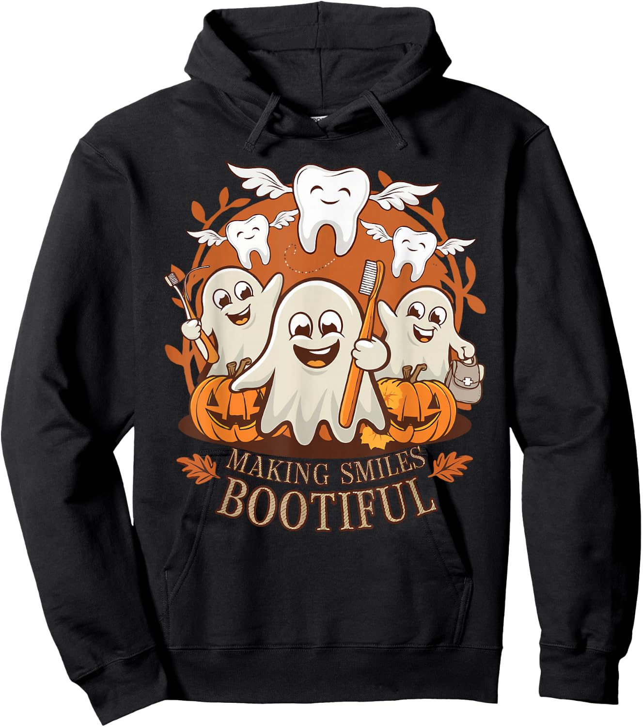 Making Smiles Bootiful Funny Ghost Dentist Halloween Dental Hoodie - Hoodie | Black