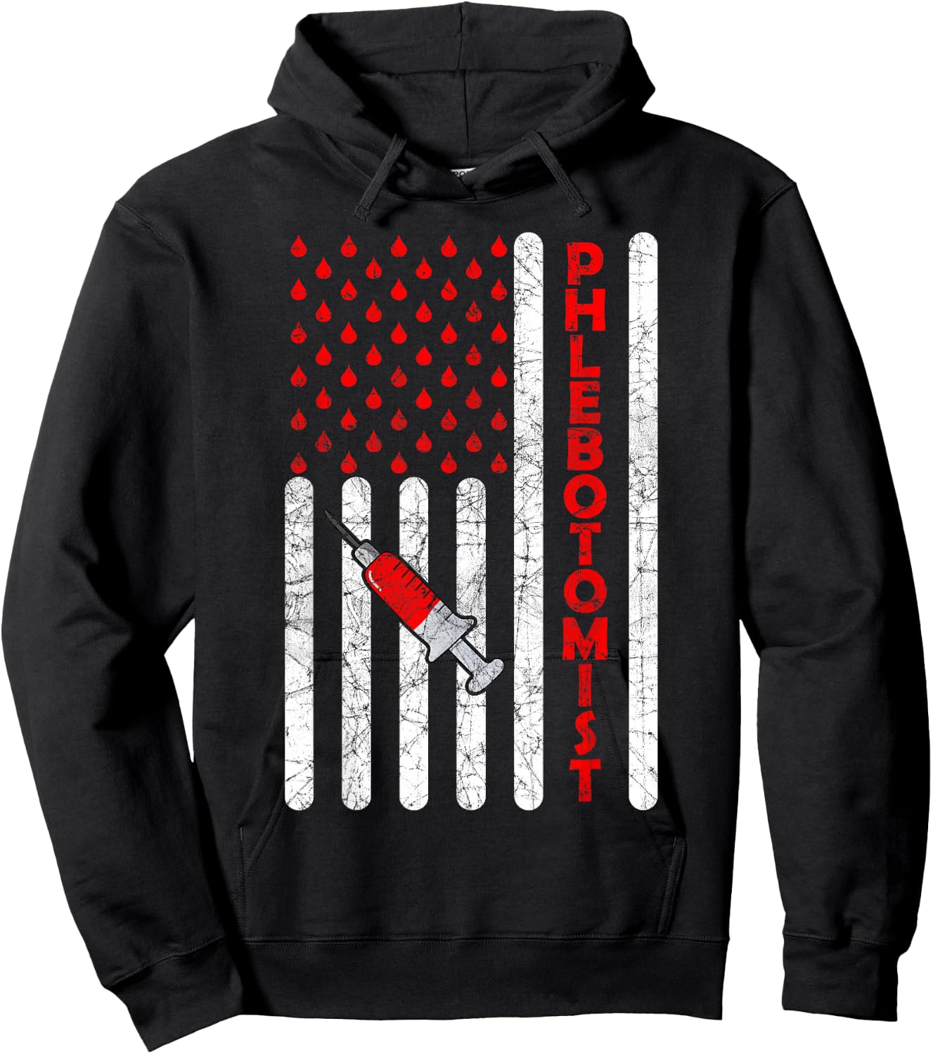 American Flag Patriotic Phlebotomist Phlebotomy Nursing Fun Men Hoodie - Hoodie | Black