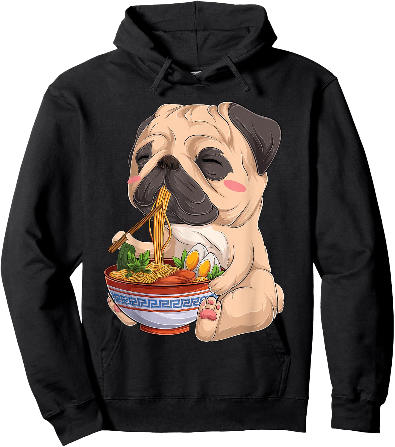 kawaii Japanese anime Pug Dog ramen Food Lovers Hoodie - Hoodie | Black