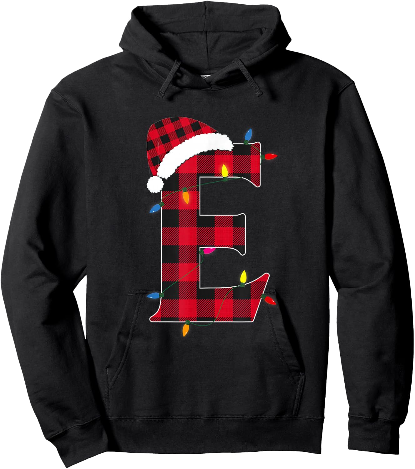 Awesome Letter E Initial Name Buffalo Plaid Christmas Pajama Hoodie - Hoodie | Black