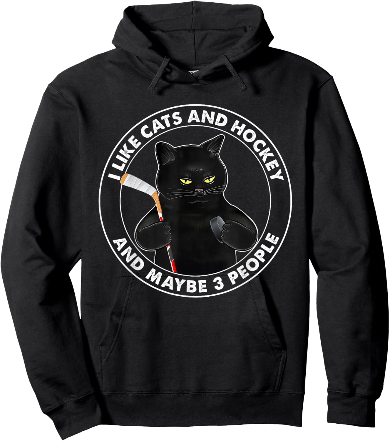 I Like Cats and Hockey and Maybe 3 People Funny Black Cats Hoodie - Hoodie | Black