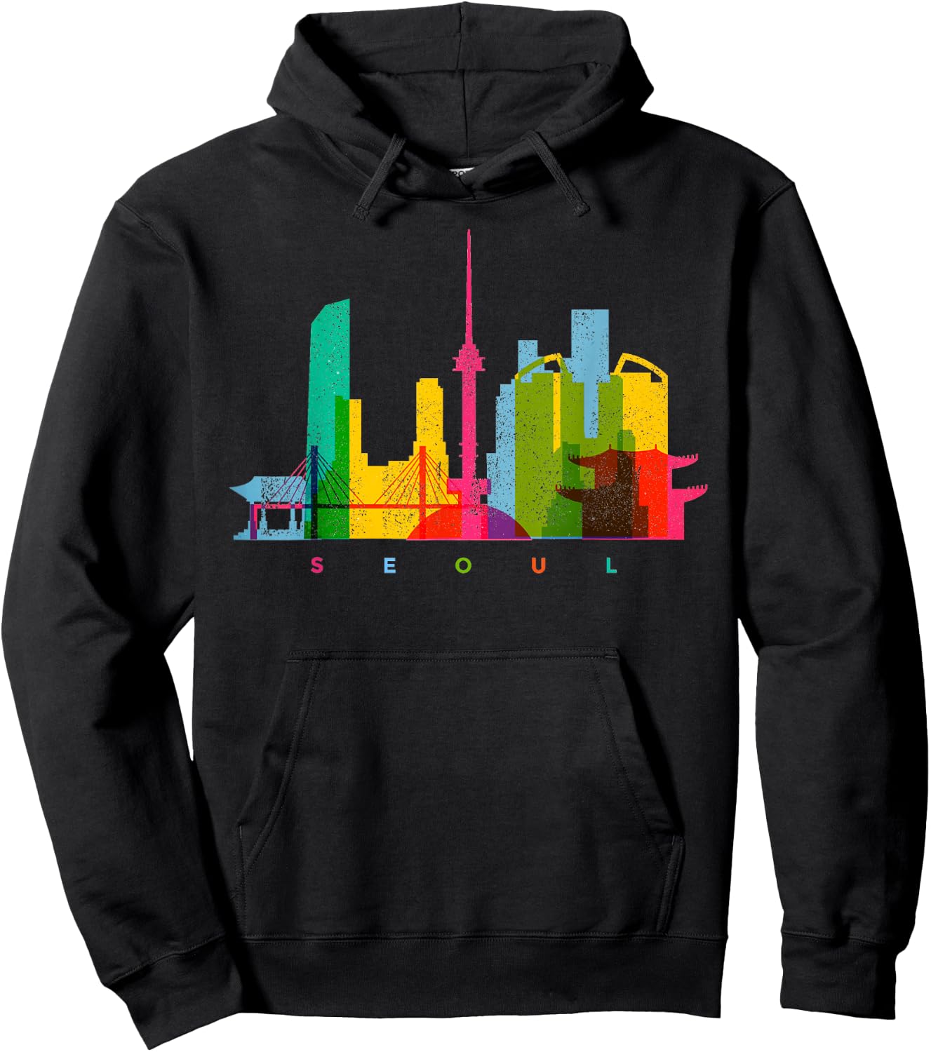 Seoul Skyline South Korea Colourful Vintage Seoul Hoodie - Hoodie | Black